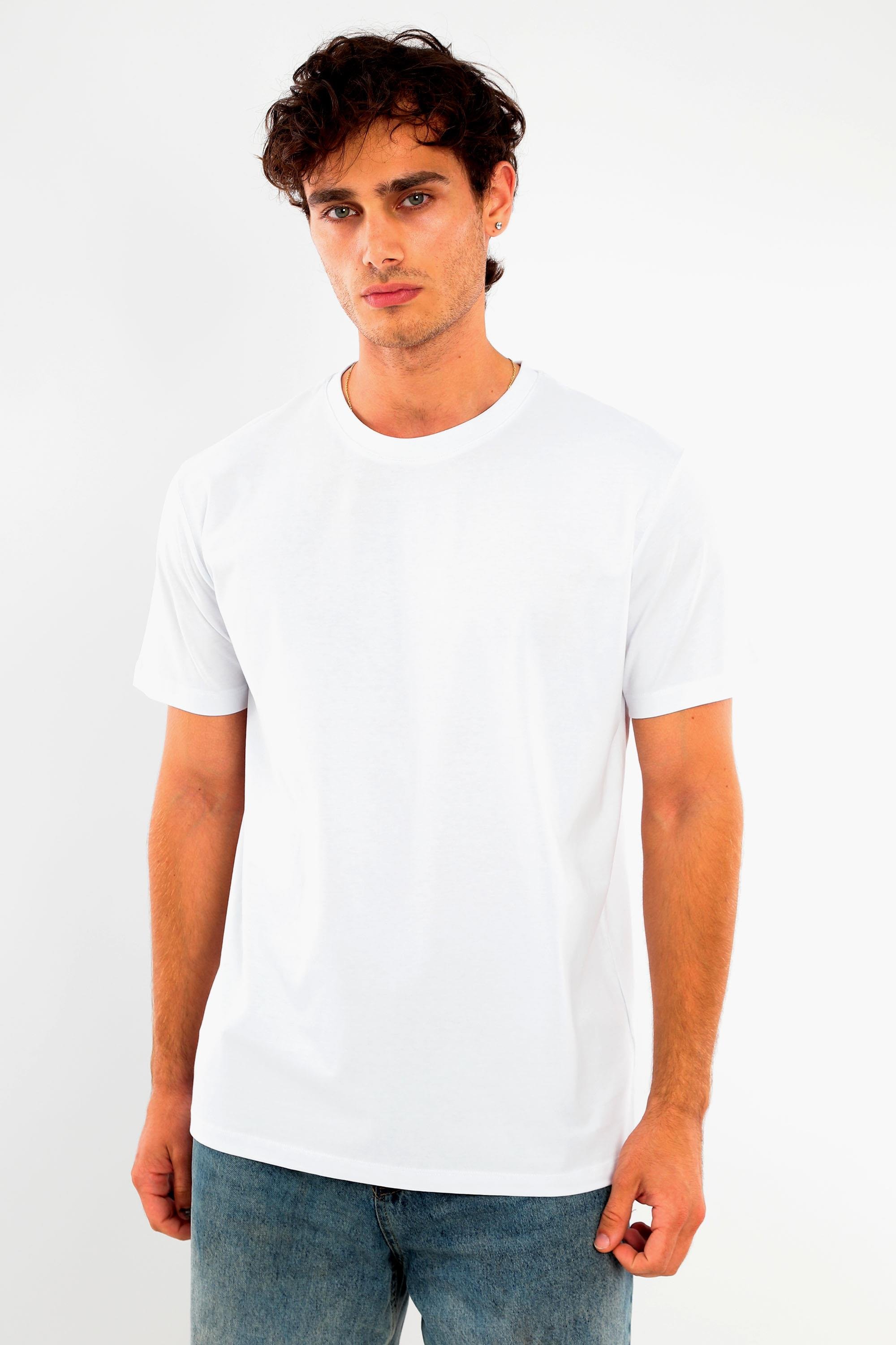 Trend42plus Erkek Bisiklet Yaka %100 Pamuk Kalın Dokulu Ekru T-Shirt