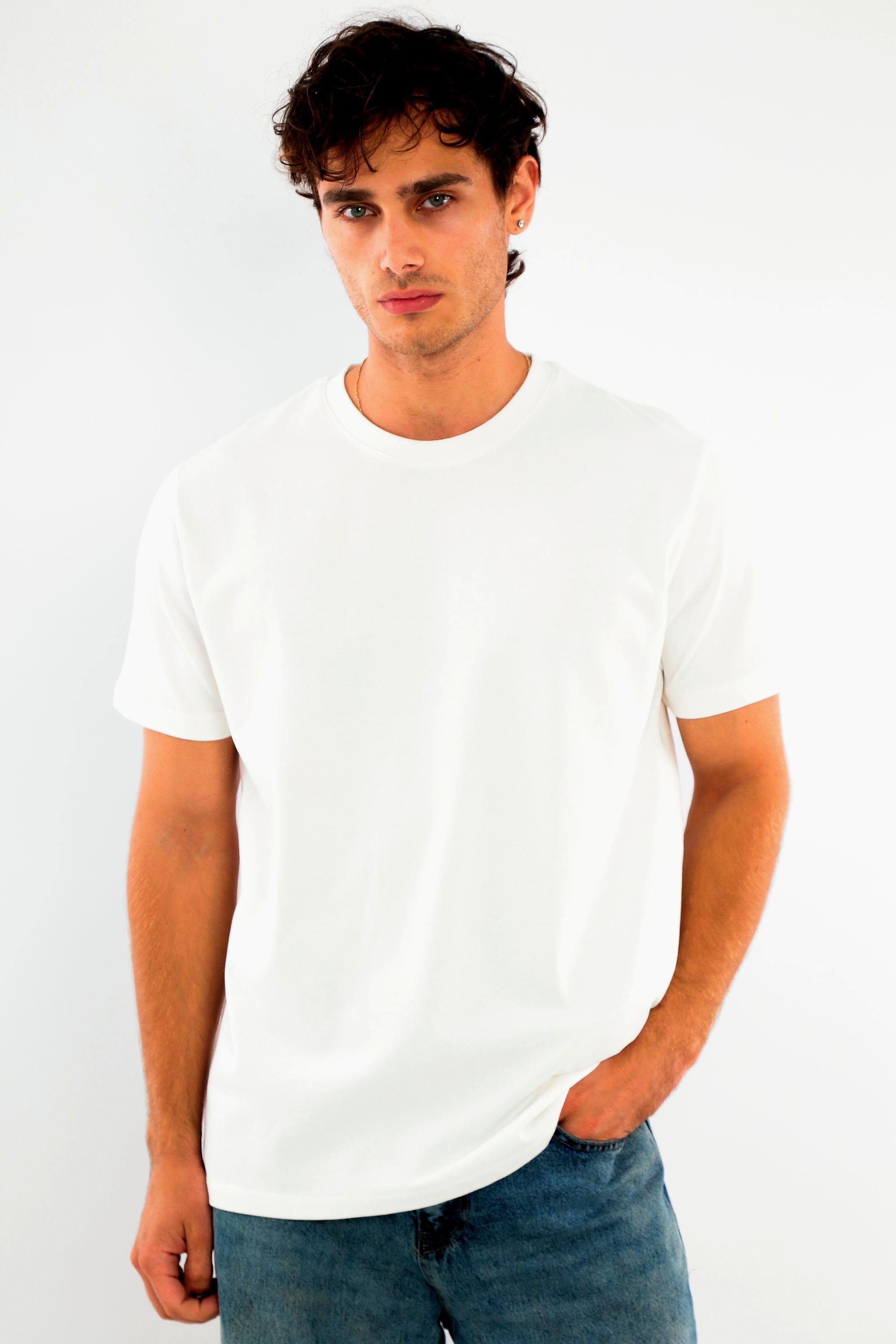 Trend42plus Erkek Bisiklet Yaka %100 Pamuk Beyaz T-Shirt