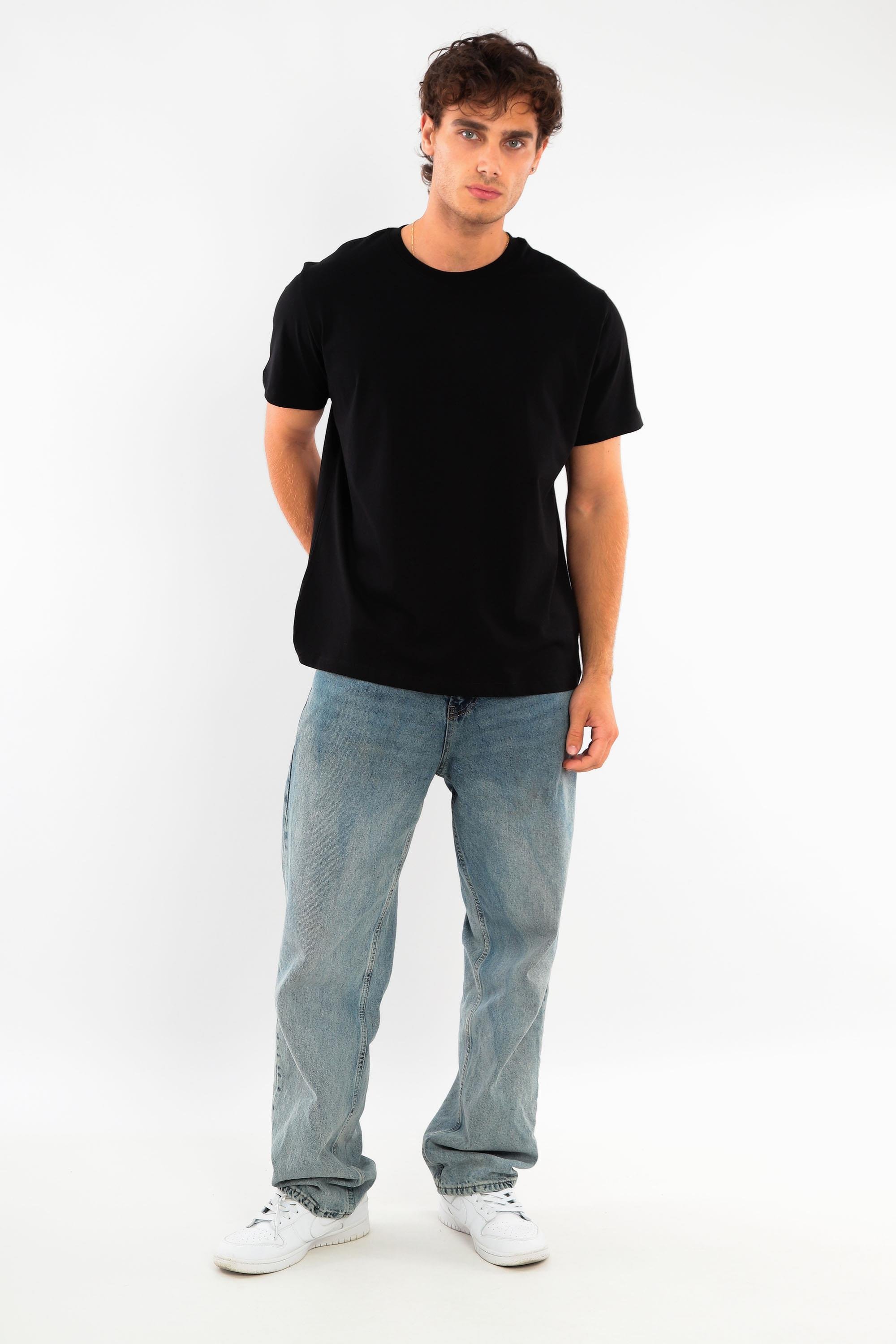 Trend42plus Erkek Bisiklet Yaka %100 Pamuk Siyah T-Shirt