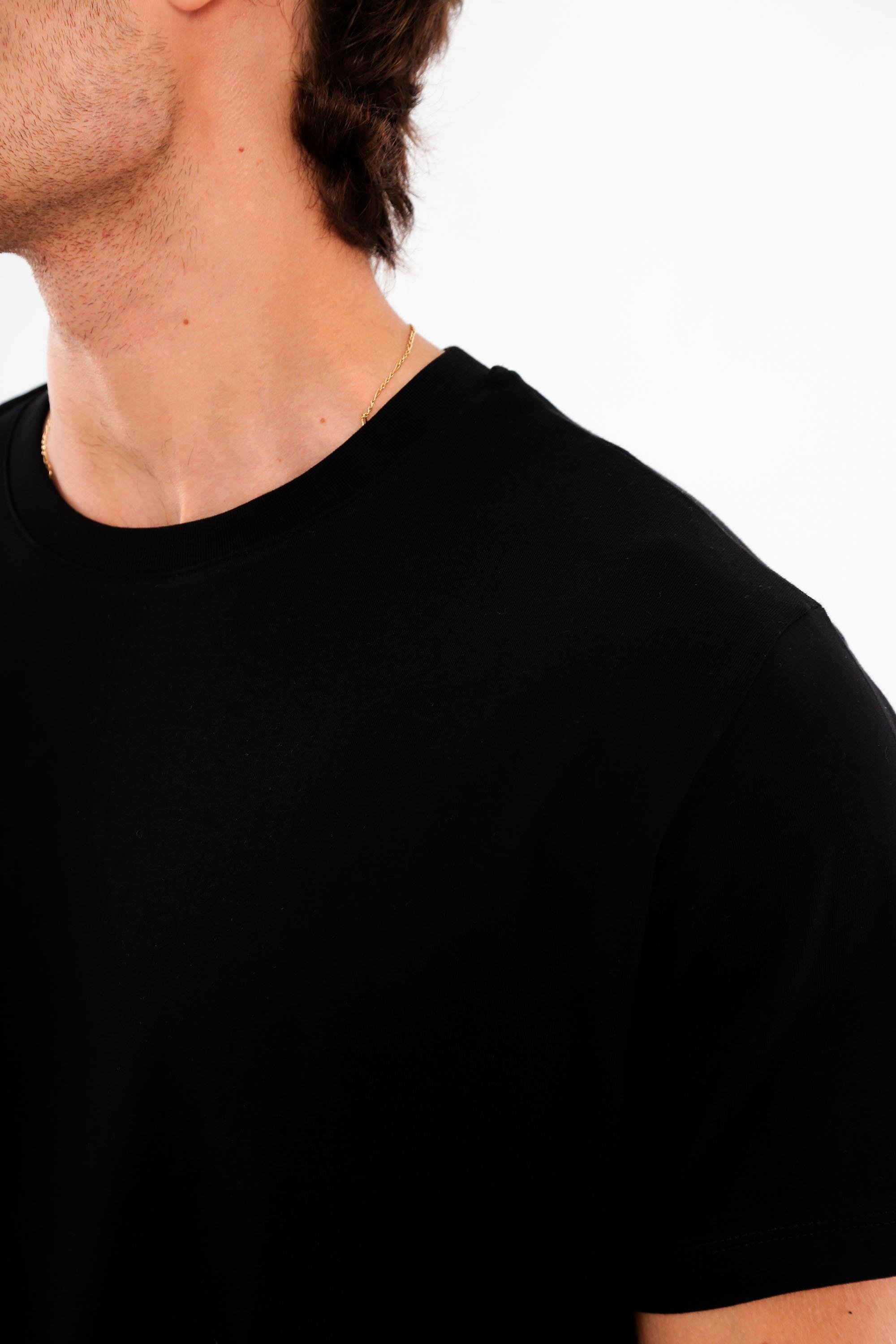 Trend42plus Erkek Bisiklet Yaka %100 Pamuk Siyah T-Shirt