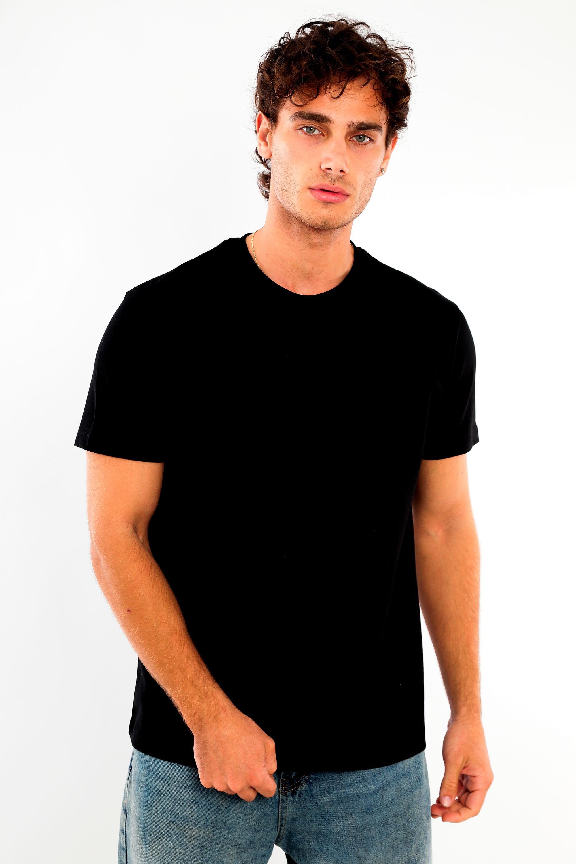 Trend42plus Erkek Bisiklet Yaka %100 Pamuk Kalın Dokulu Siyah T-Shirt