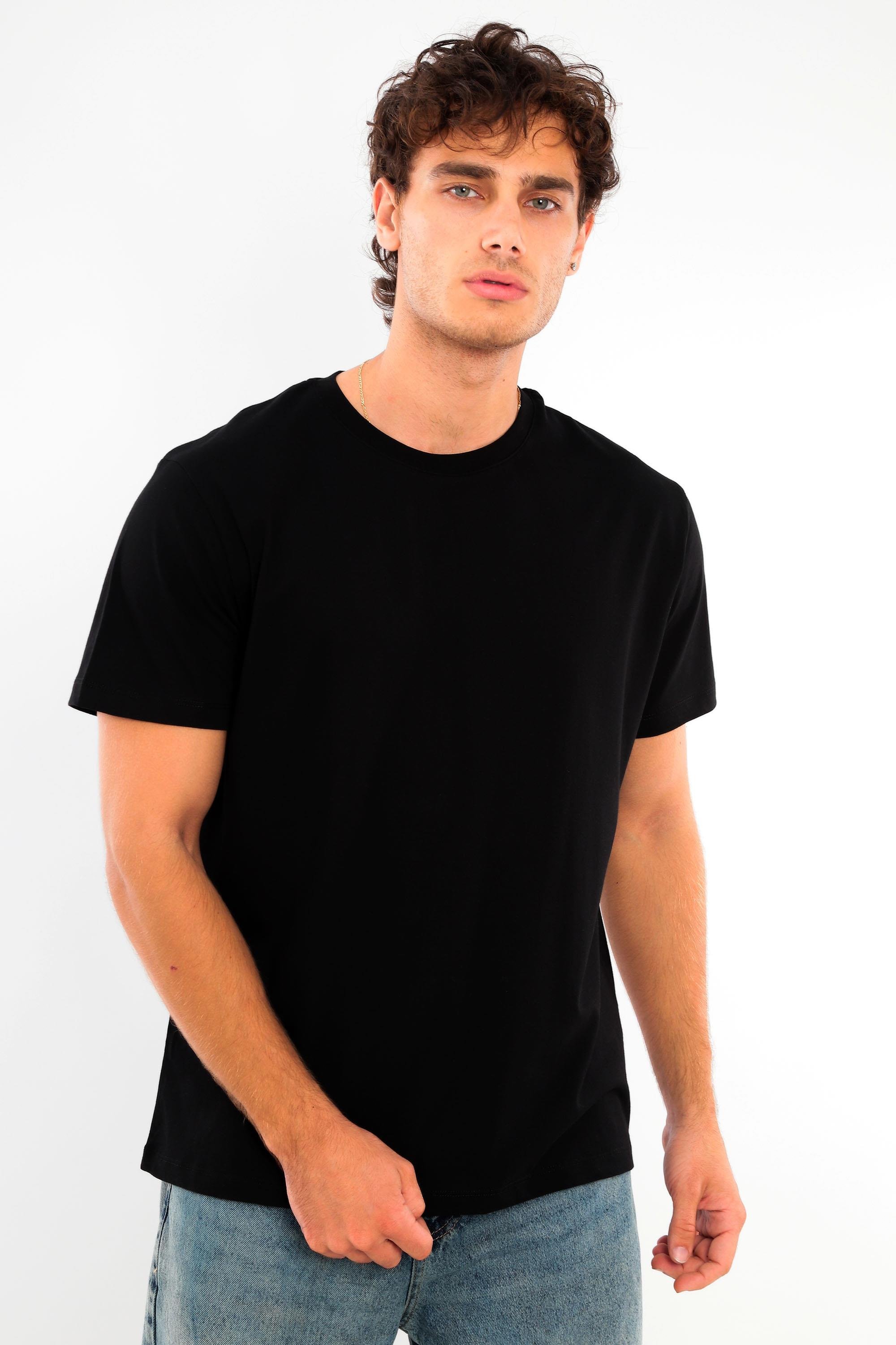 Trend42plus Erkek Bisiklet Yaka %100 Pamuk Siyah T-Shirt