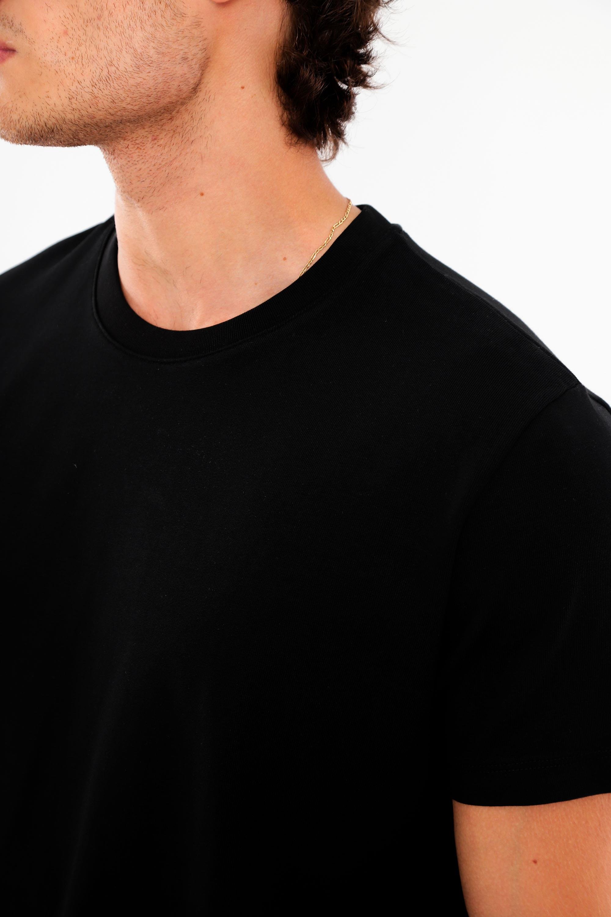 Trend42plus Erkek Bisiklet Yaka %100 Pamuk Kalın Dokulu Siyah T-Shirt