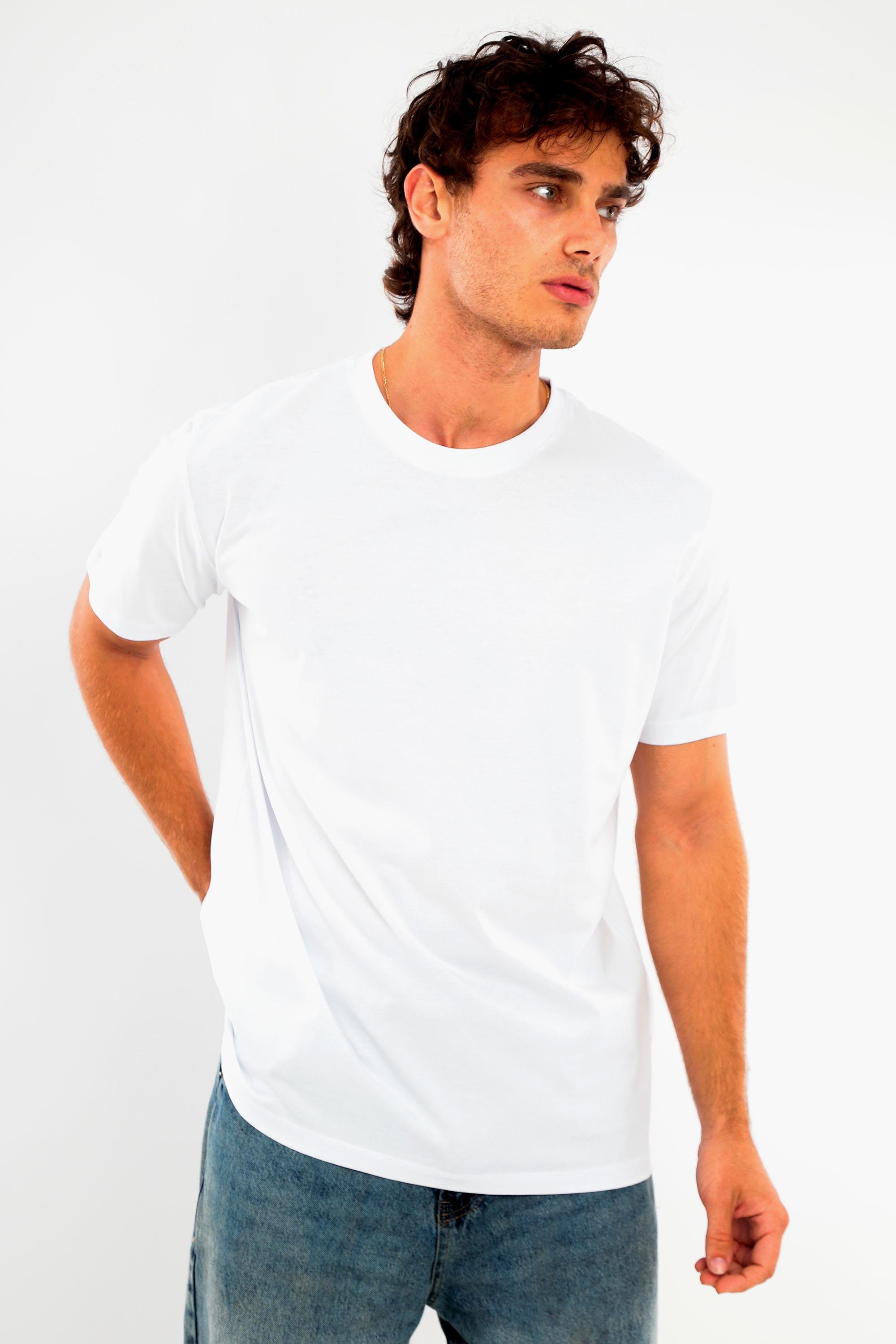 Trend42plus Erkek Bisiklet Yaka %100 Pamuk Kalın Dokulu Ekru T-Shirt