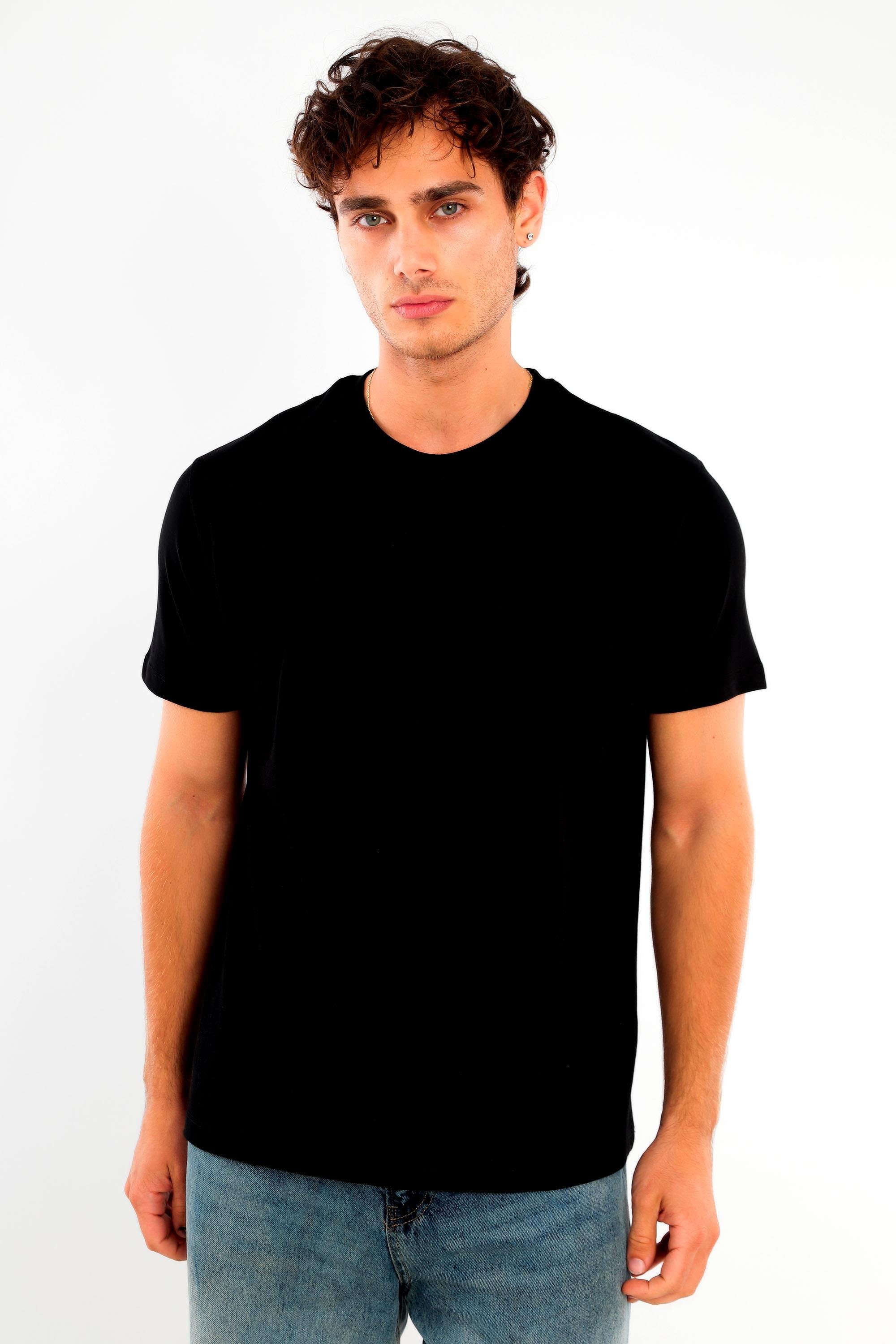 Trend42plus Erkek Bisiklet Yaka %100 Pamuk Kalın Dokulu Siyah T-Shirt