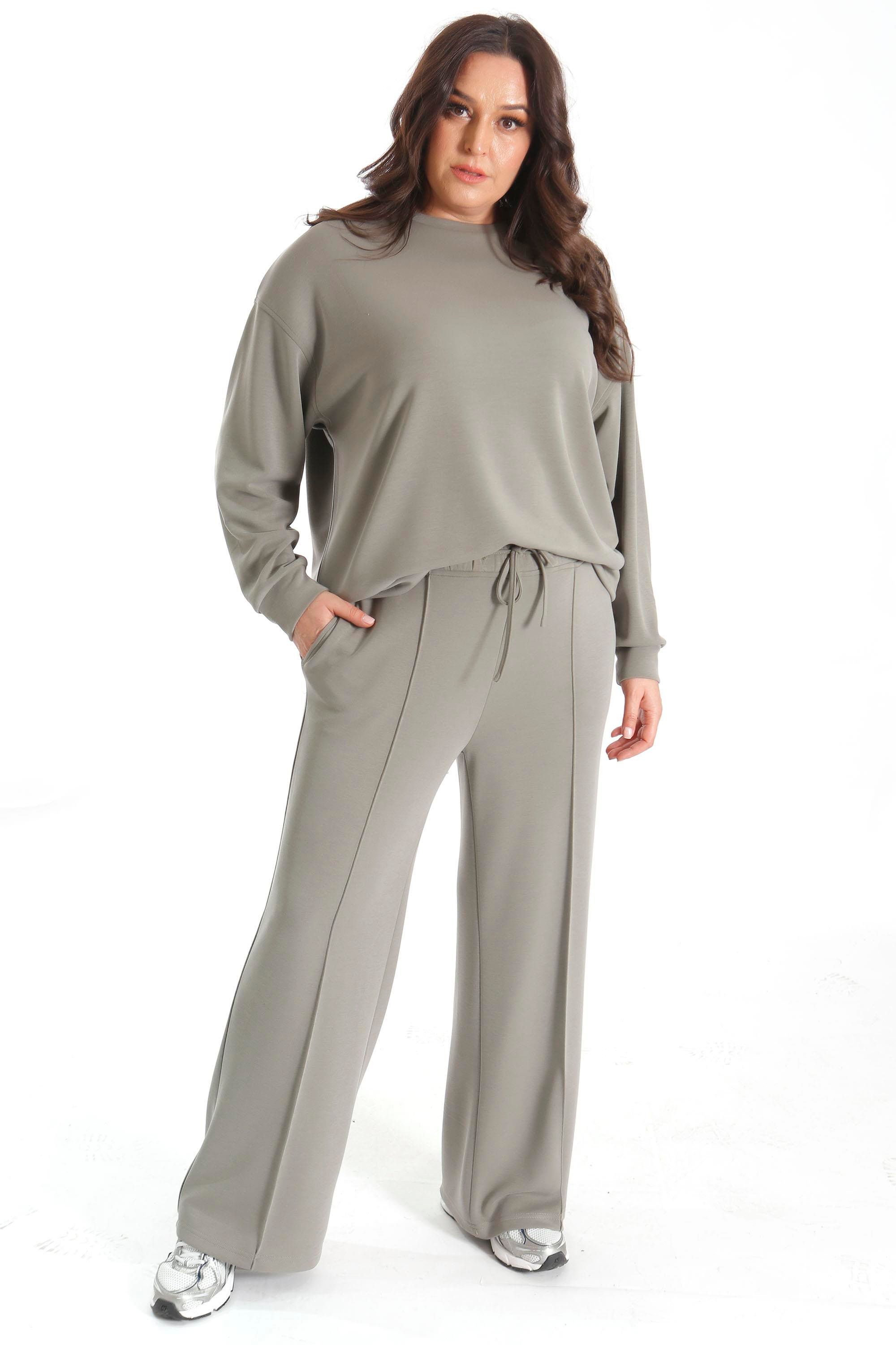 Trend42plus Modal Kumaşlı Yumuşak Dokulu Alt Üst Haki Takım