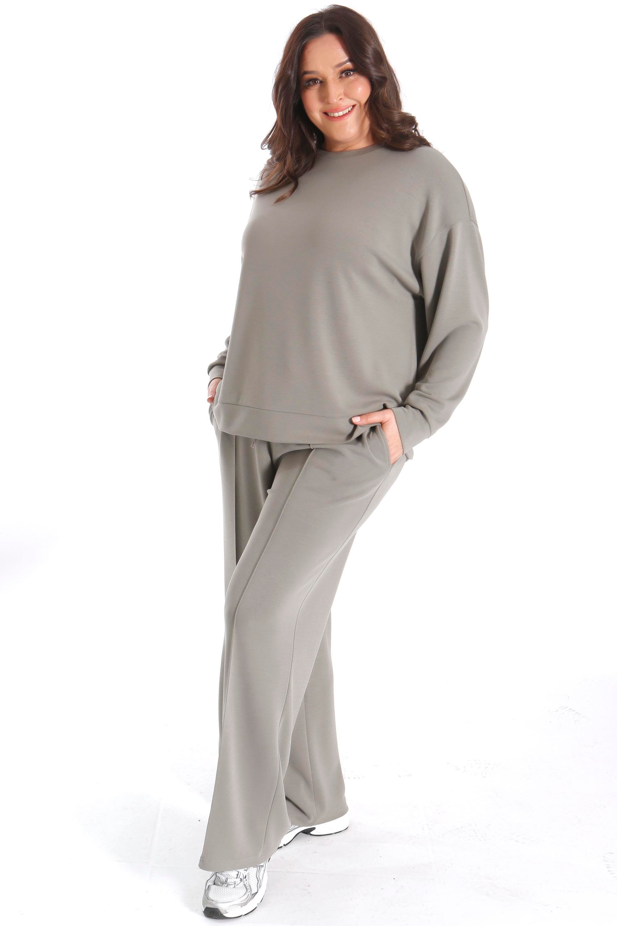 Trend42plus Modal Kumaşlı Yumuşak Dokulu Alt Üst Haki Takım