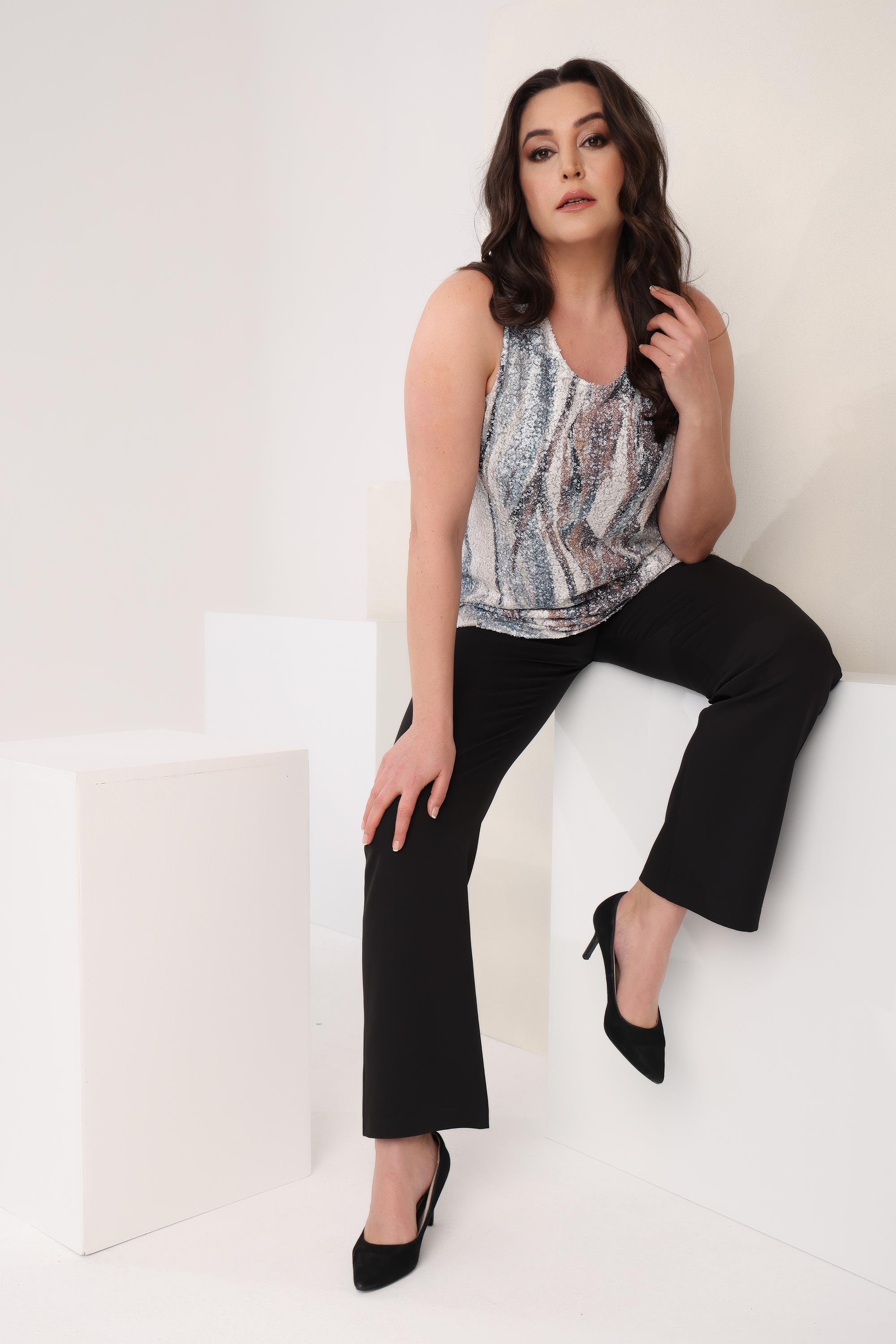 Trend42plus Pulpayet Geniş Askılı Abiye Siyah Bluz 