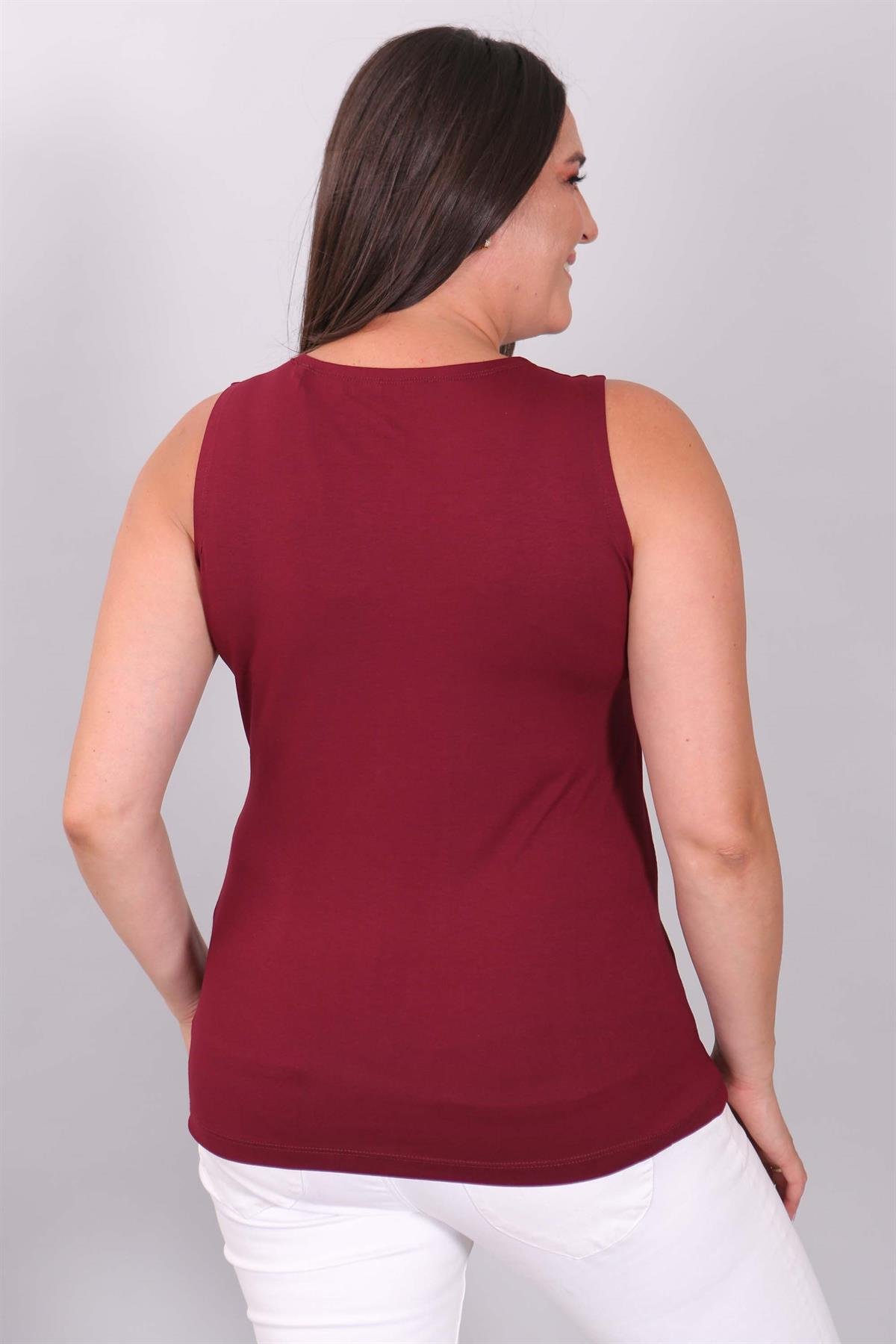 Trend42plus Siyah-Bordo Geniş Askılı Basıc Bluz 2'li Paket  
