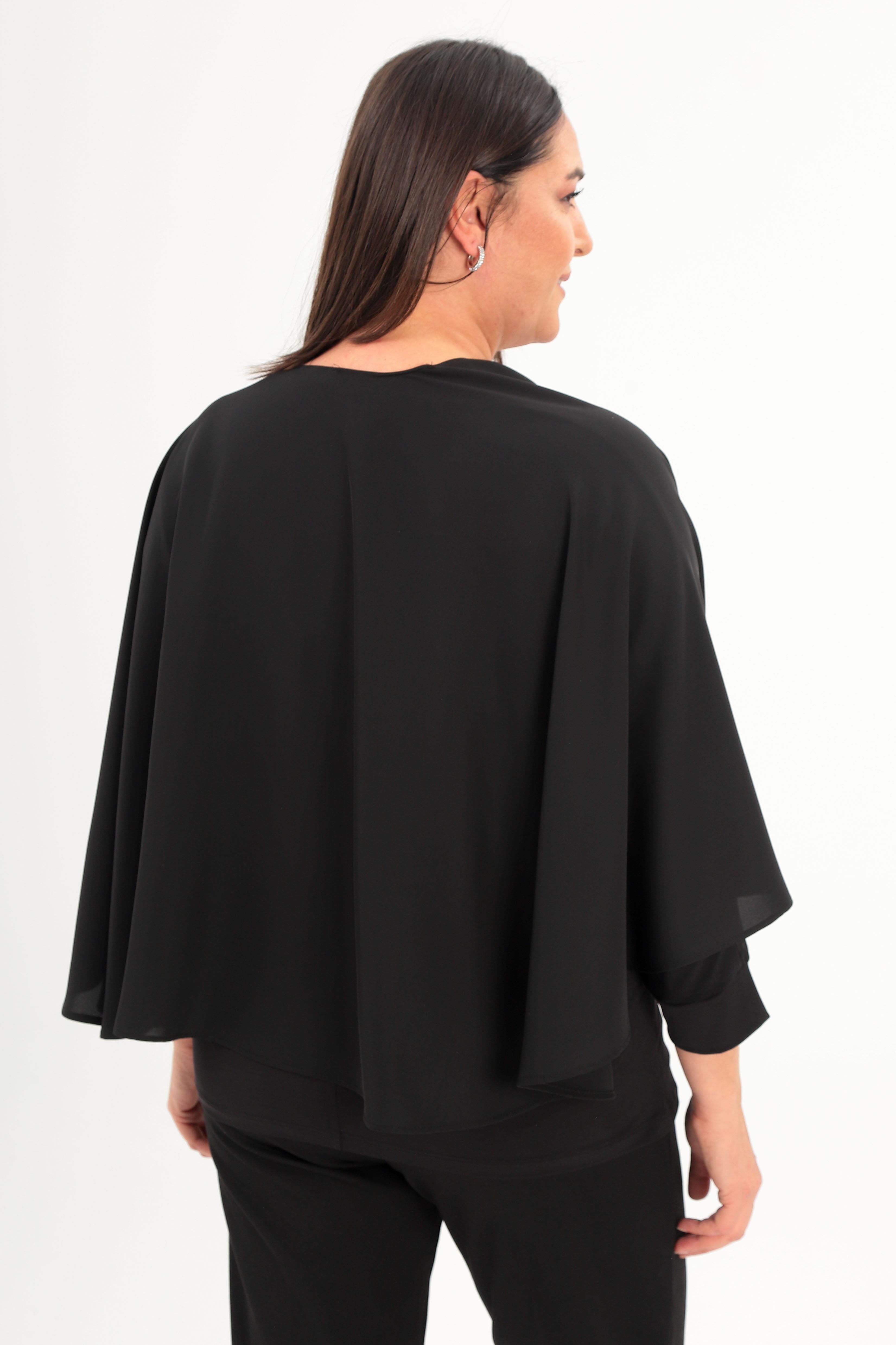 Trend42plus Taş Baskılı Dokuma Siyah Şal Panço