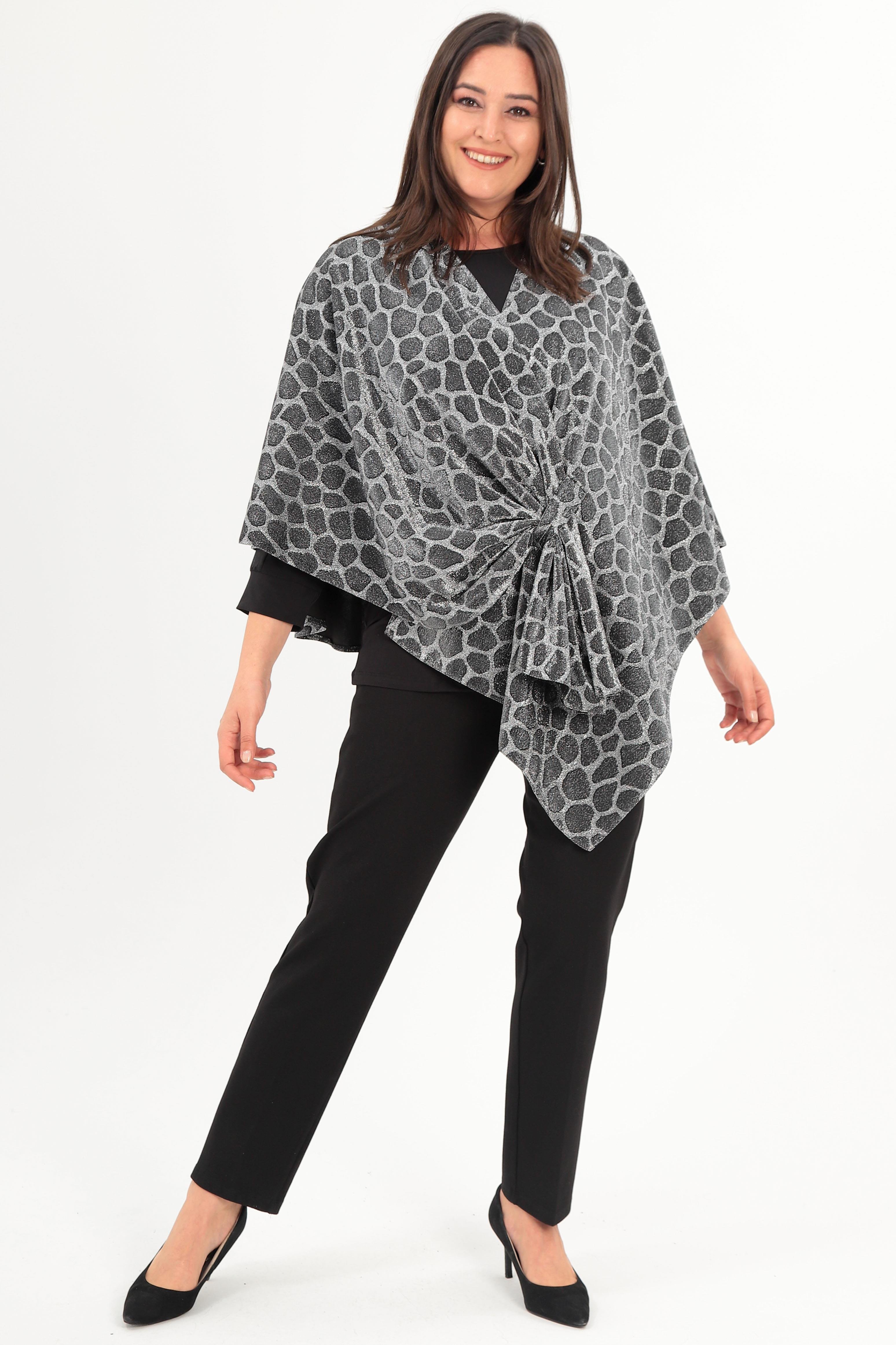 Trend42plus Zebra Desenli Simli Şal Panço