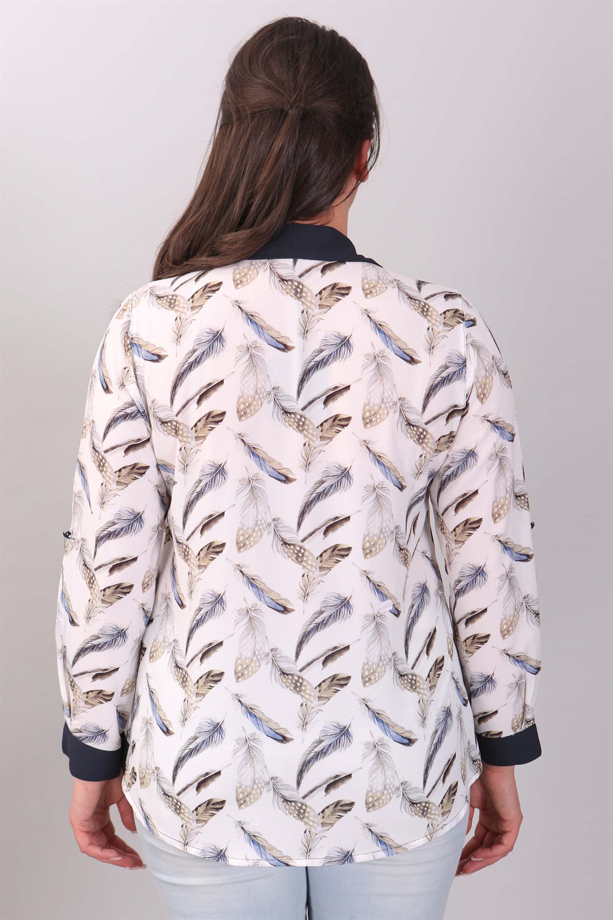 Tüy Baskılı Krep Haki Gömlek