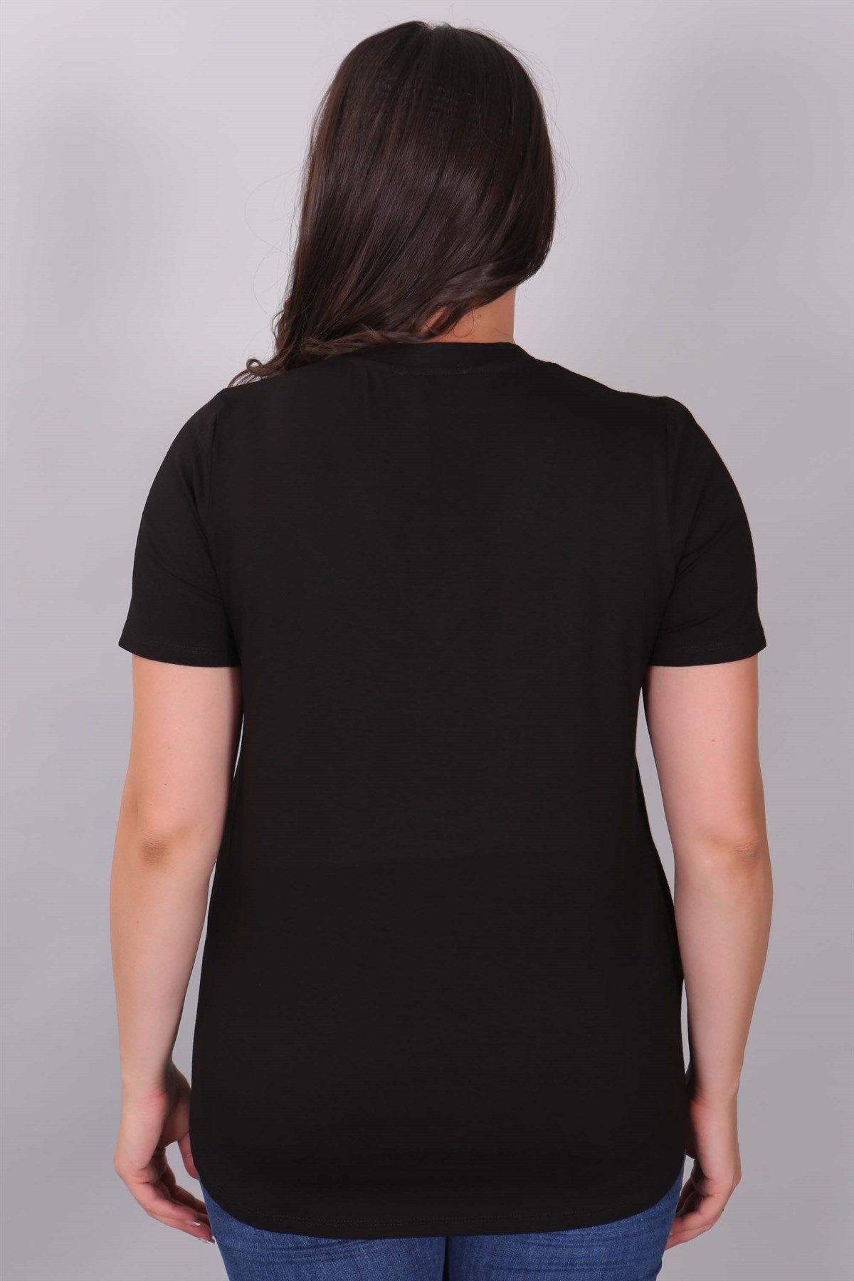 'V' Yaka Taş Şeritli Siyah Bluz