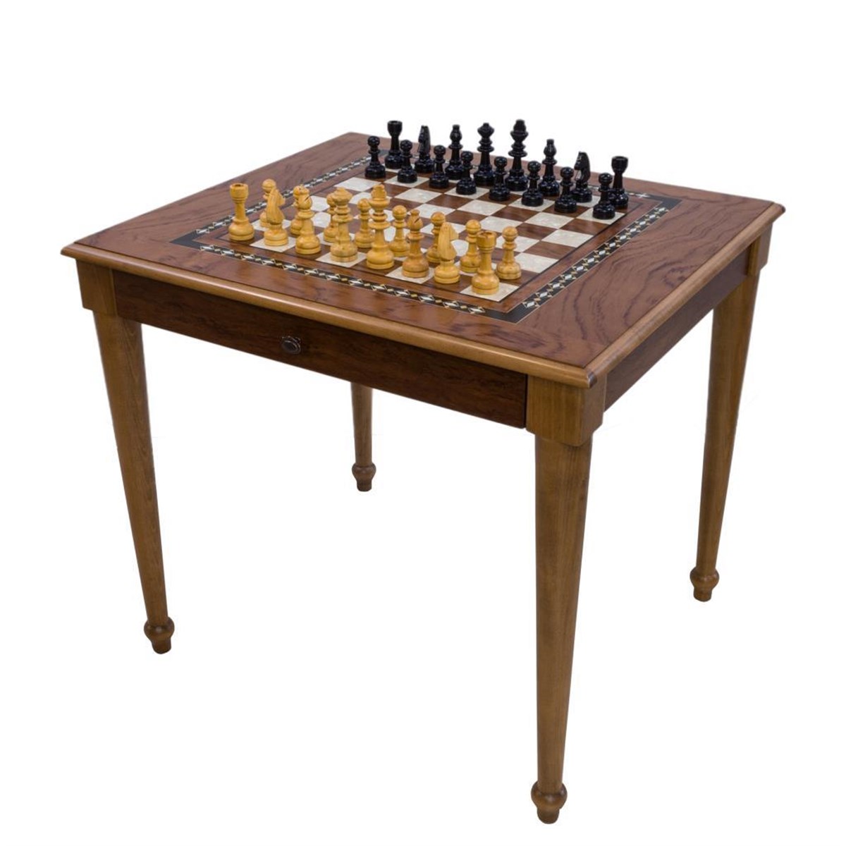 AHŞAP FİGÜRLÜ SATRANÇ MASASI ÇEKMECELİ (70X80X72 cm)Helena Wood Art