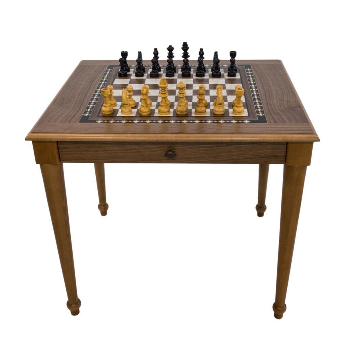 AHŞAP FİGÜRLÜ SATRANÇ MASASI ÇEKMECELİ (70X80X72 cm)Helena Wood Art