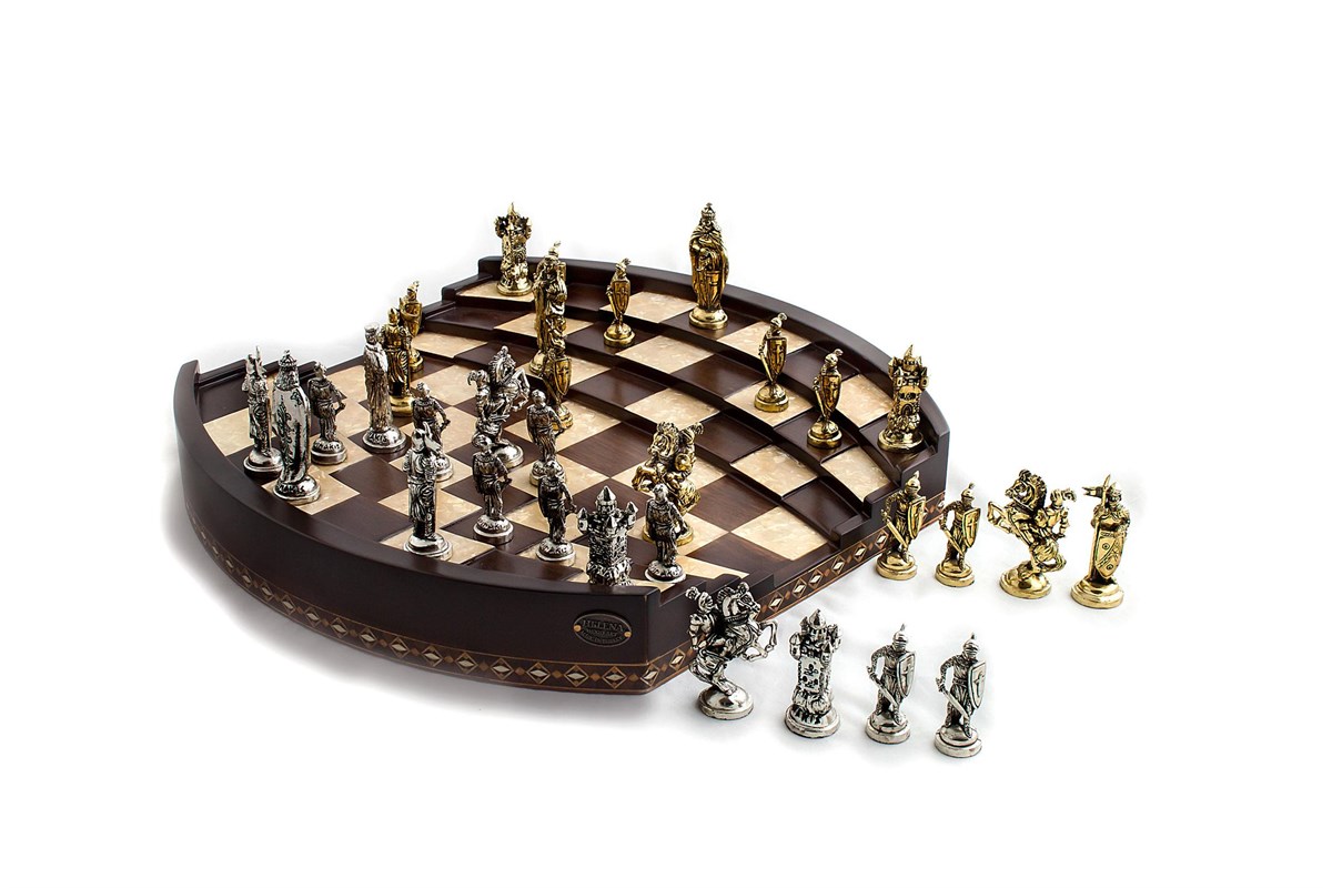 ARENA  3D CHESS BOARD WALNUT BIG SIZE  | METAL FİGÜRLÜHelena Wood Art2657.WAL.5031