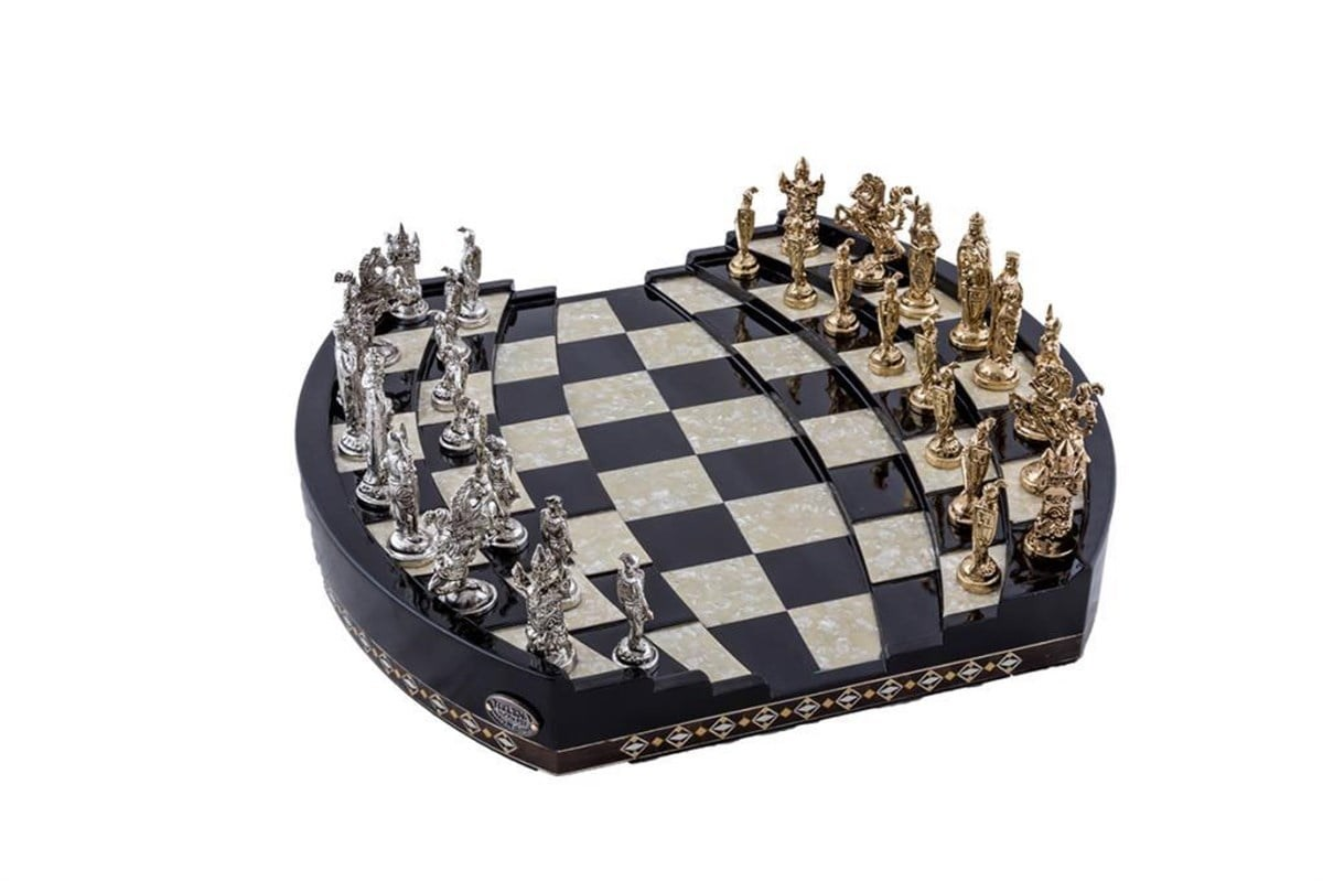 Arena 3D Chess Board Black Big Size  | Metal FigürlüHelena Wood Art2657.BLK.5031.504