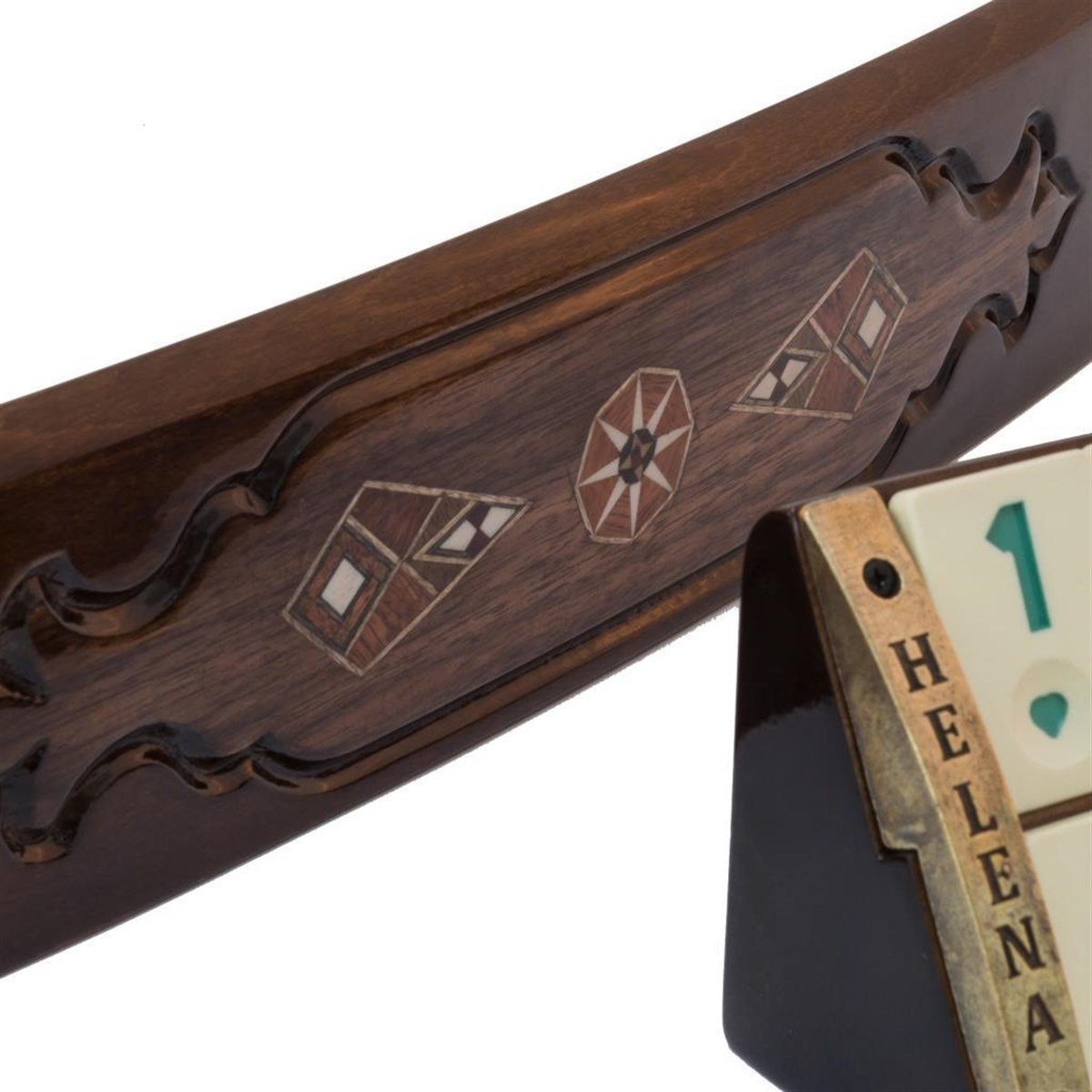 CEVİZ - AHŞAP MOZAİK İŞLEMELİ OVAL OKEY TKHelena Wood Art2636.WAL