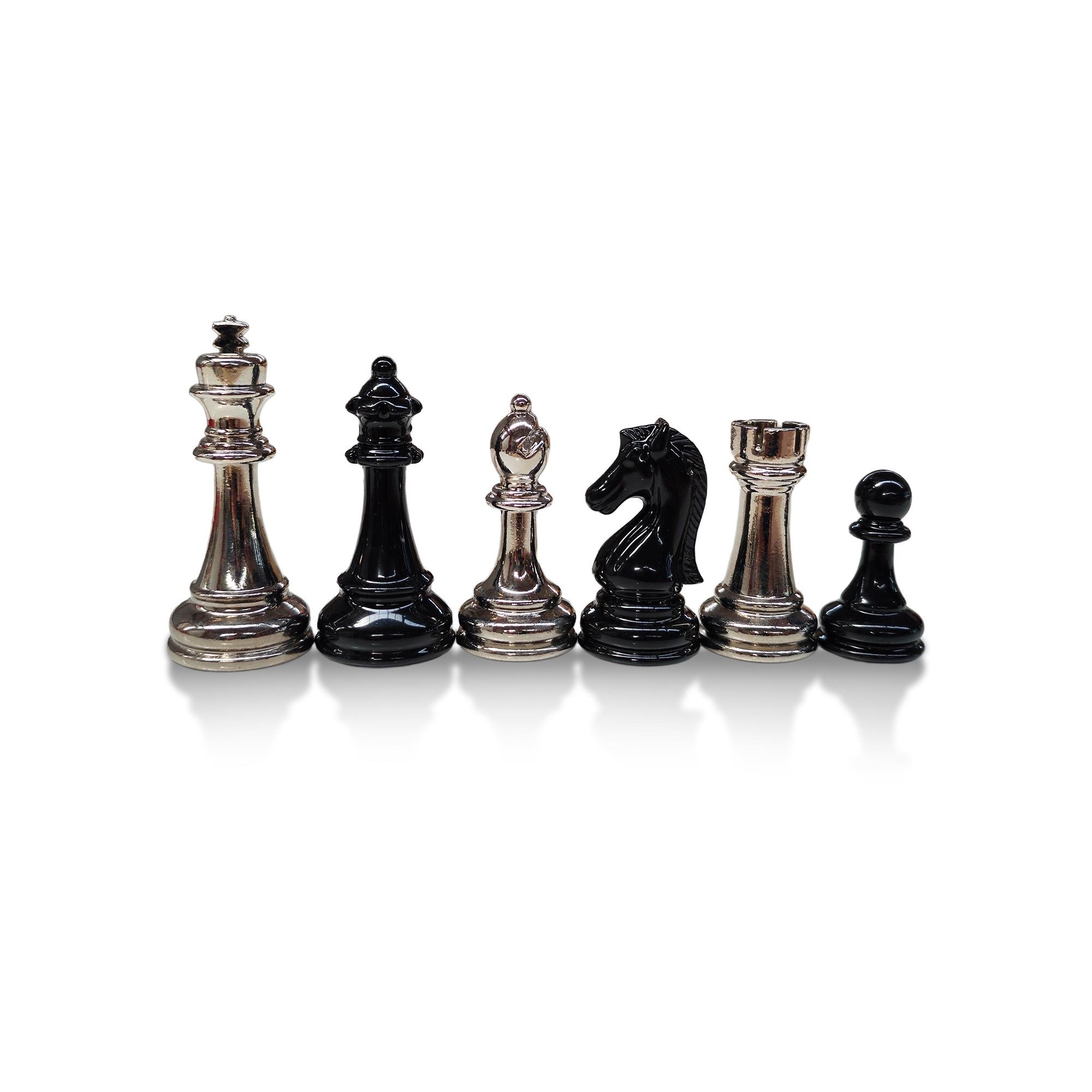 Klasik Metal Döküm Satranç Figür Takımı (Siyah-Gümüş)Helena Wood Art5014.BN