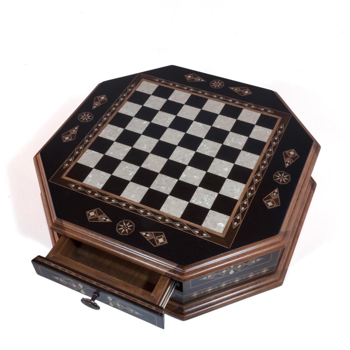 OCTAGON SİYAH SATRANÇ SETİ  (41X41X10 cm)Helena Wood Art