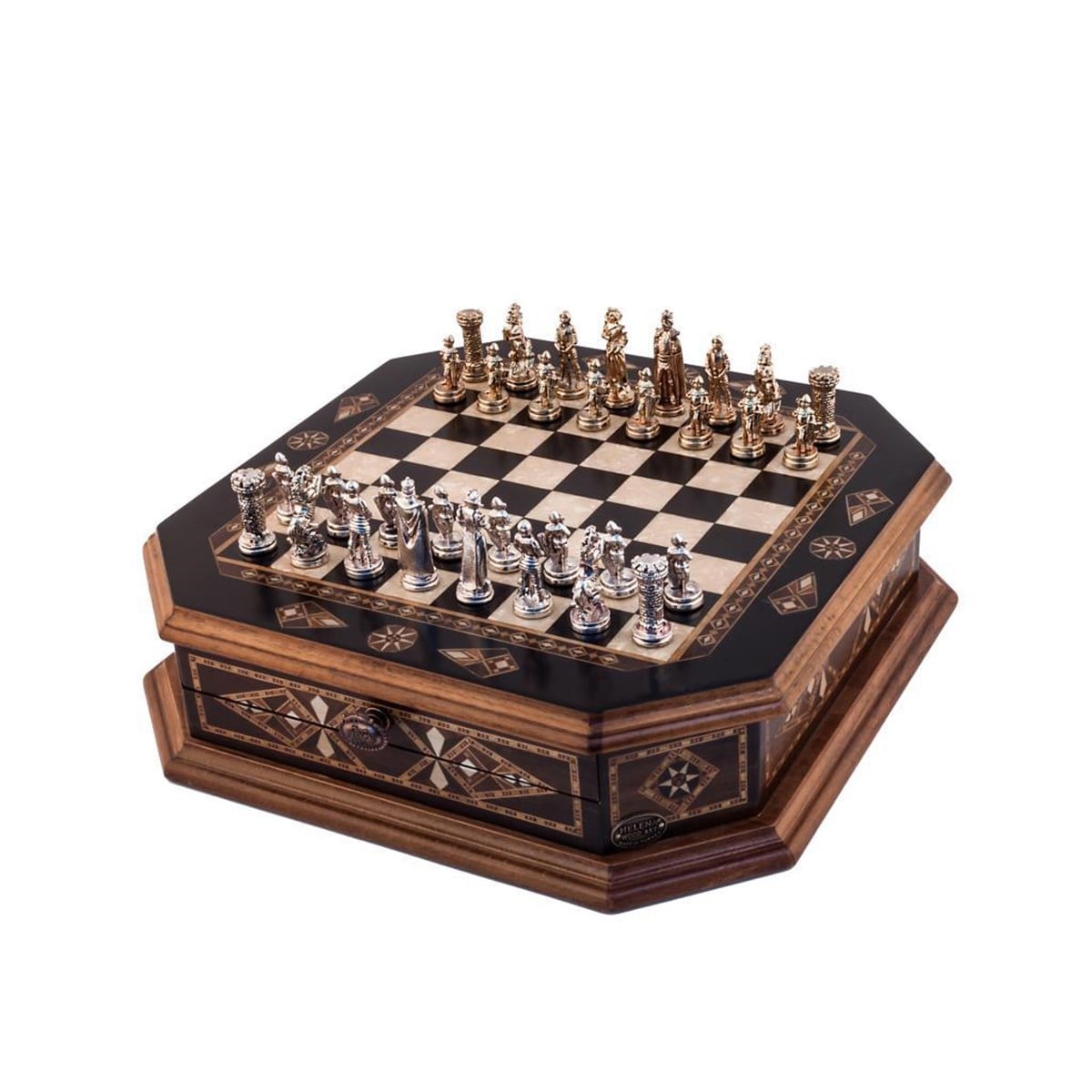 Octagon Sml Black Satranç Seti | Metal FigürlüHelena Wood Art