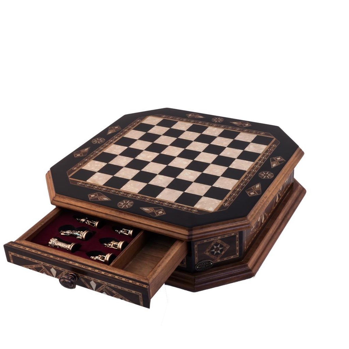 Octagon Sml Black Satranç Seti | Metal FigürlüHelena Wood Art