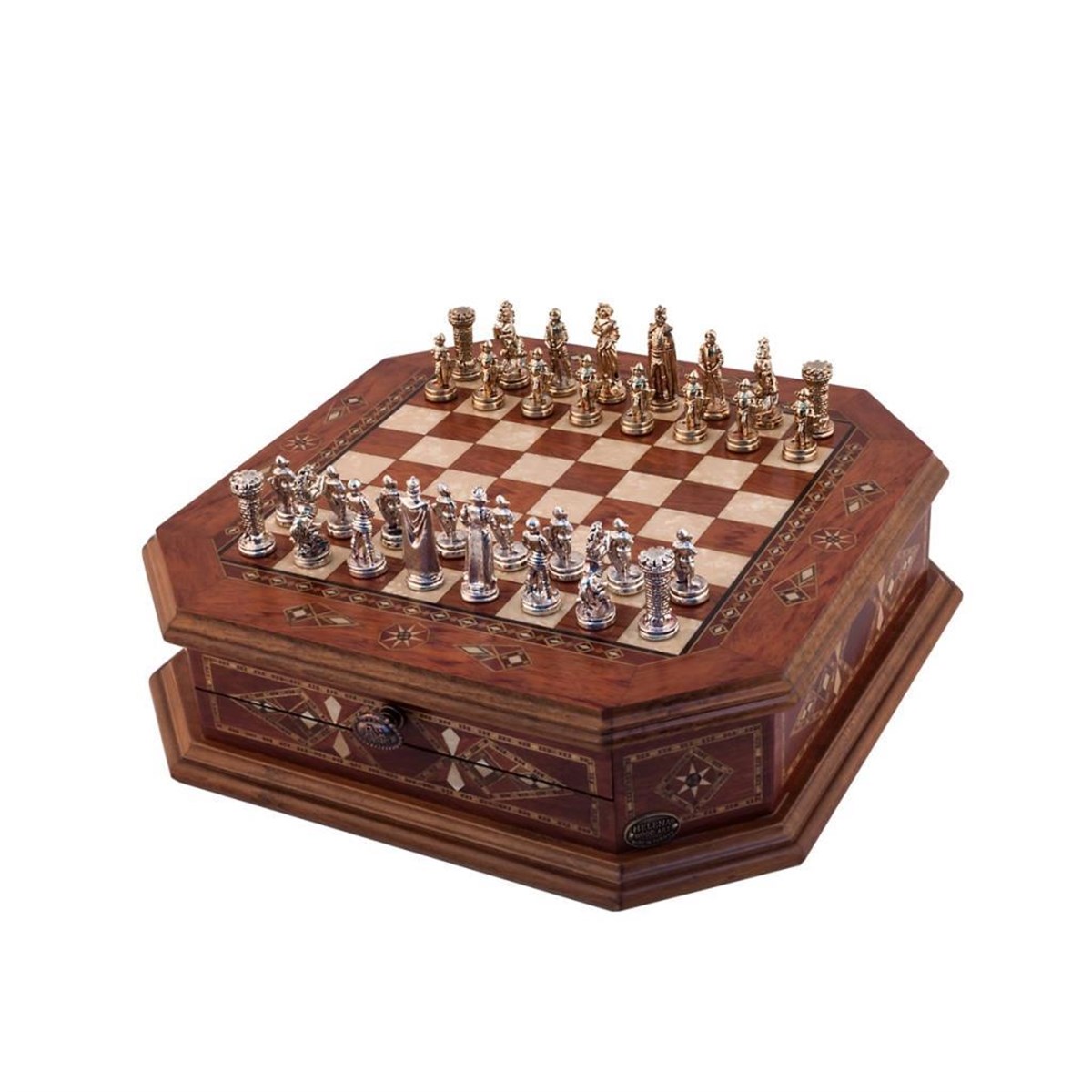 Octagon Sml Ros Satranç Seti | Metal FigürlüHelena Wood Art