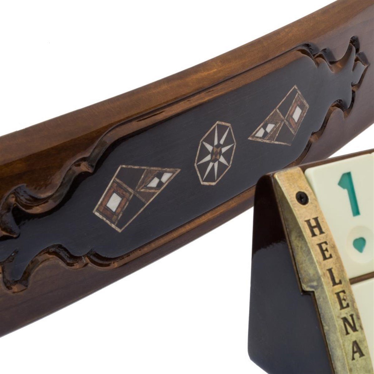 SİYAH  - AHŞAP MOZAİK İŞLEMELİ OVAL OKEY TKHelena Wood Art2636.BLK