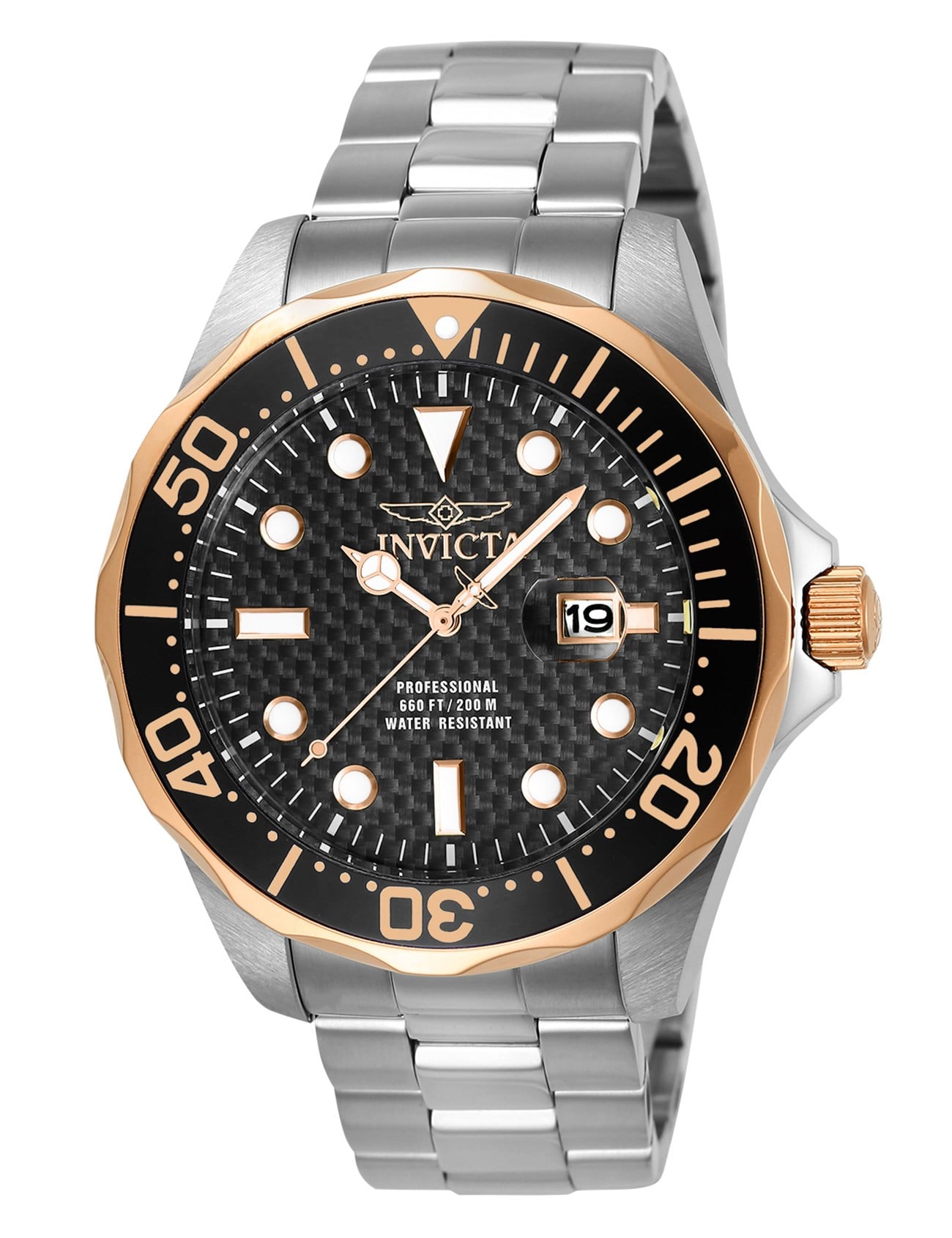 INVICTA Pro Diver Men 47mm Stainless Steel Rose Gold + Steel Black dial PC32 Quartz