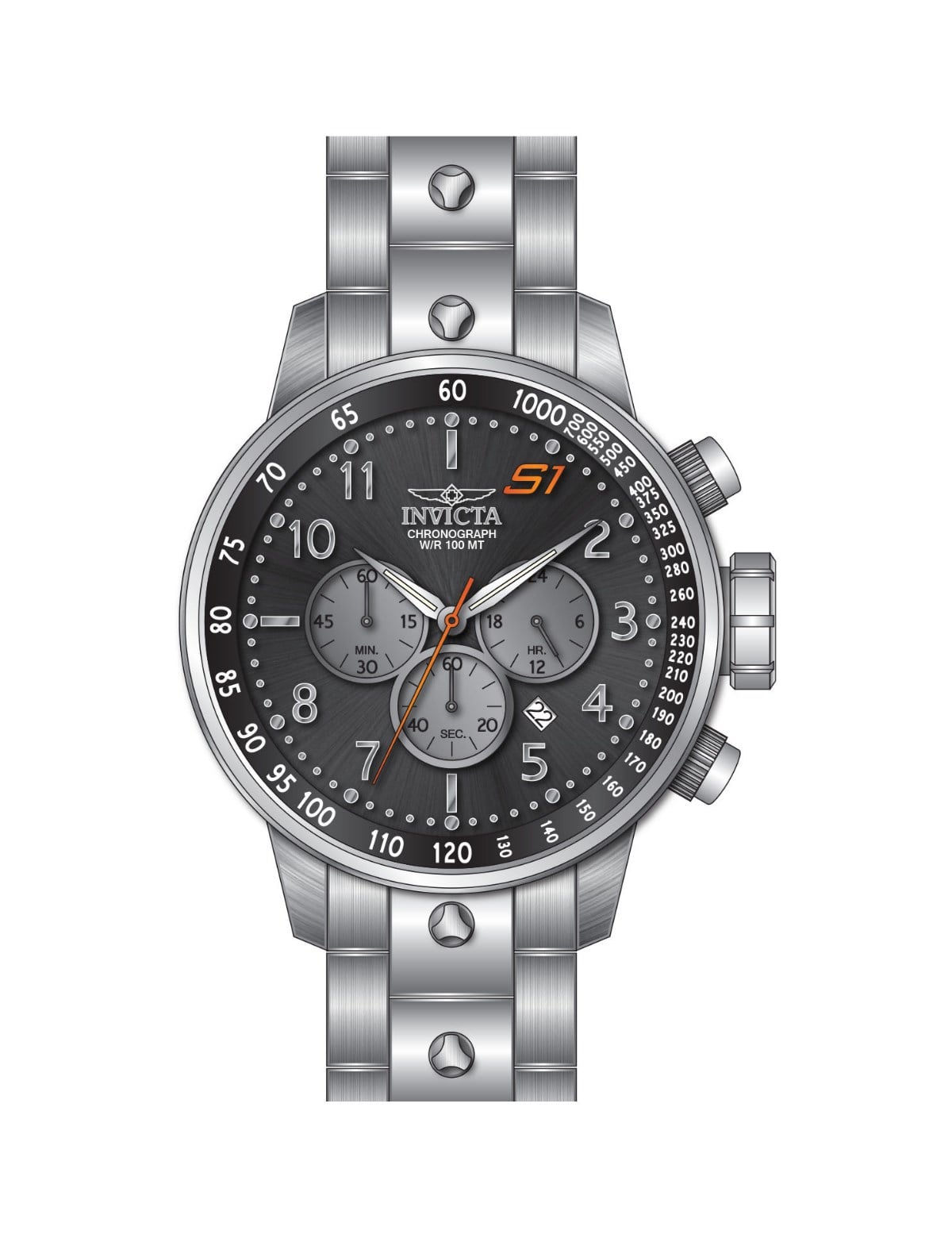 INVICTA S1 Rally Men 48mm Stainless Steel Steel Black+Grey dial VD53 Quartz