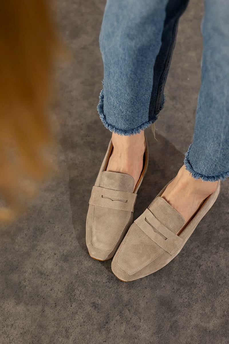 Bej Hakiki Süet Loafer Violin
