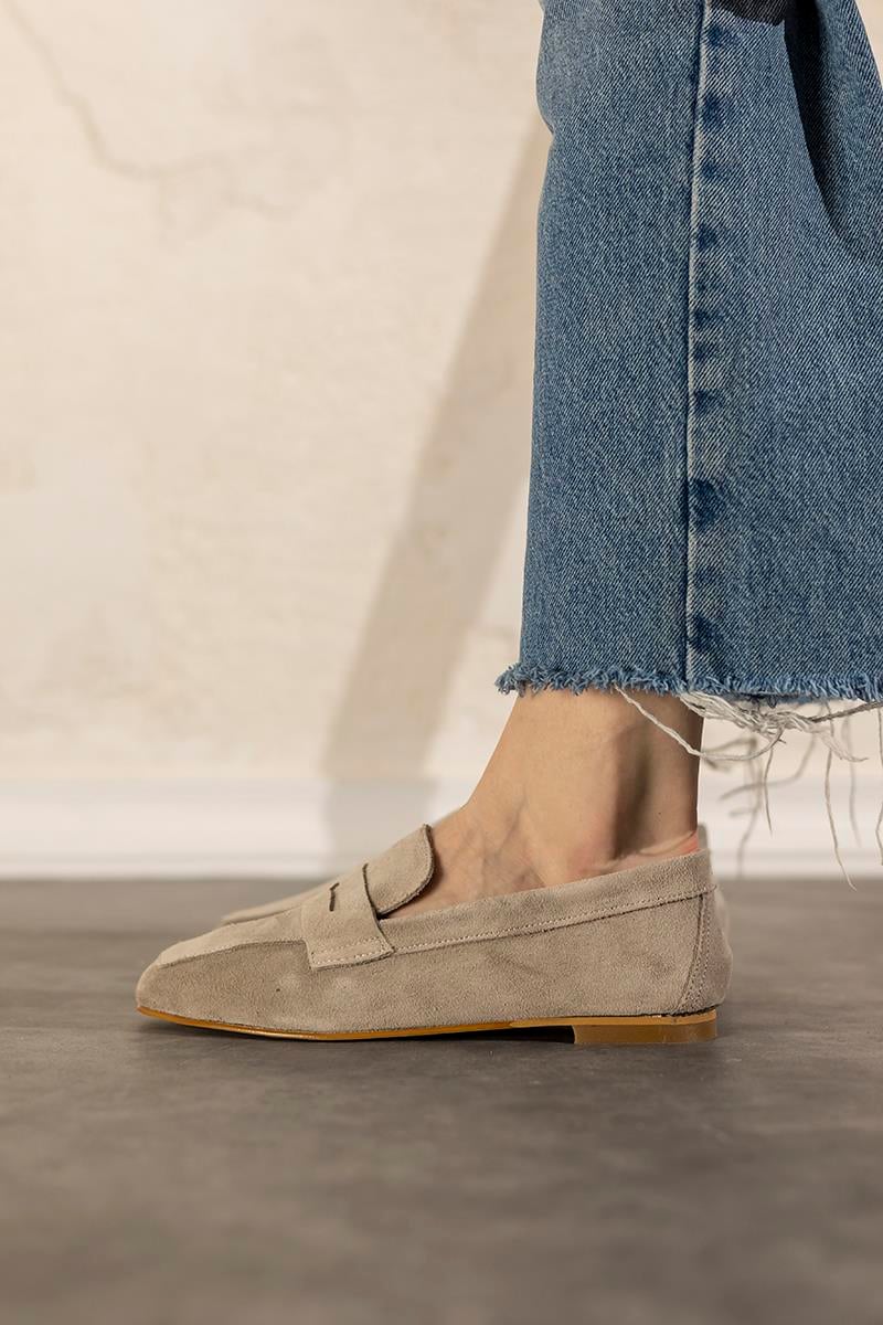 Bej Hakiki Süet Loafer Violin
