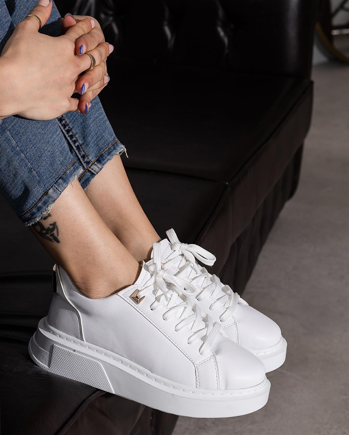 Beyaz Mat 3 Cm Taban Spor Ayakkabı Mac