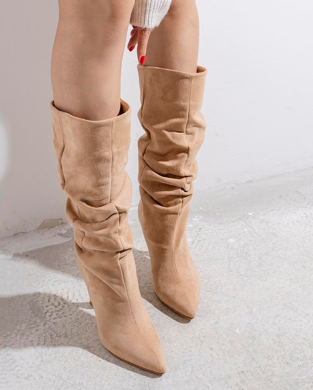 Camel Süet 9 Cm Kadın Topuklu Çizme Diana