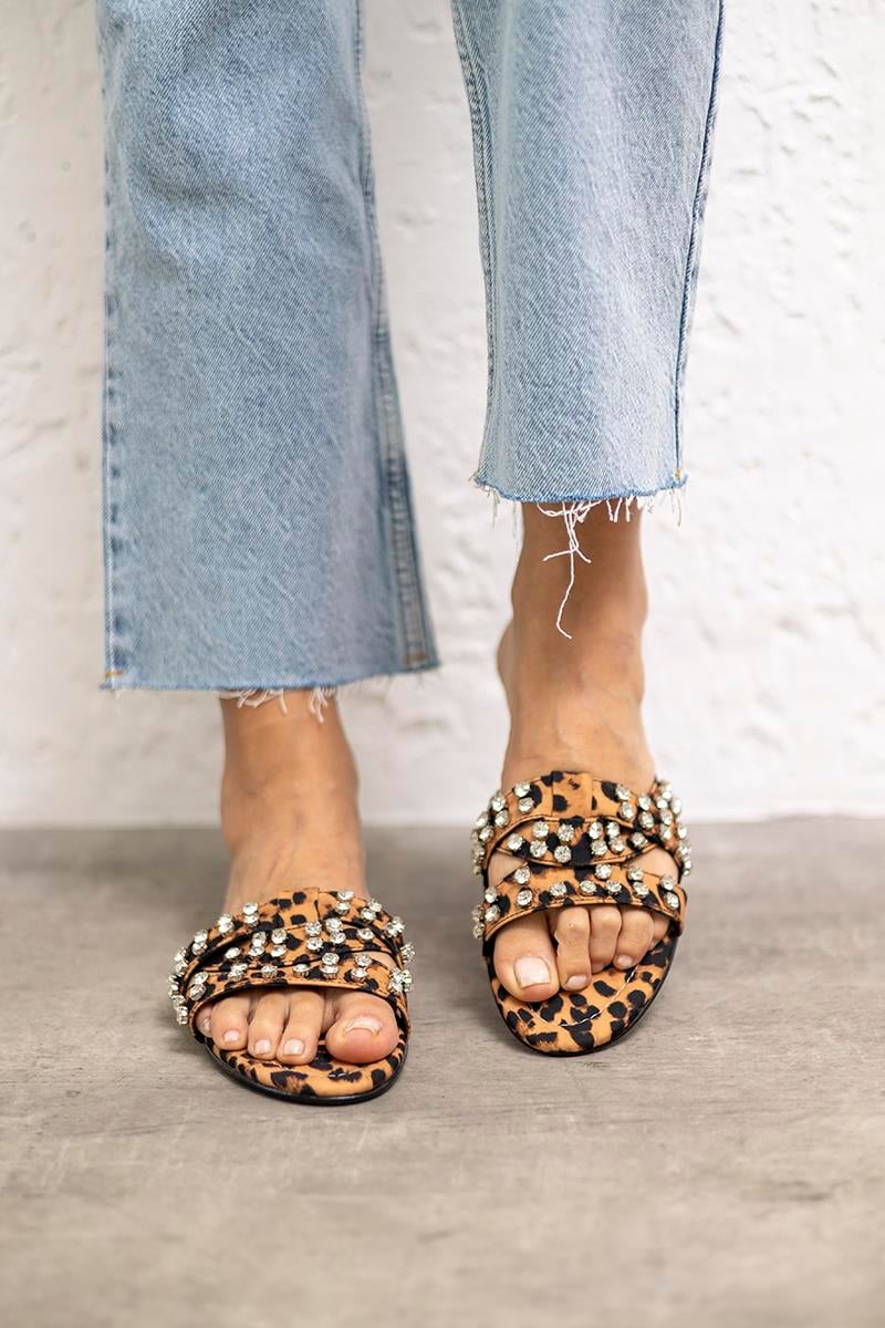 Leopar 1 cm Topuk Kadın Terlik Mov