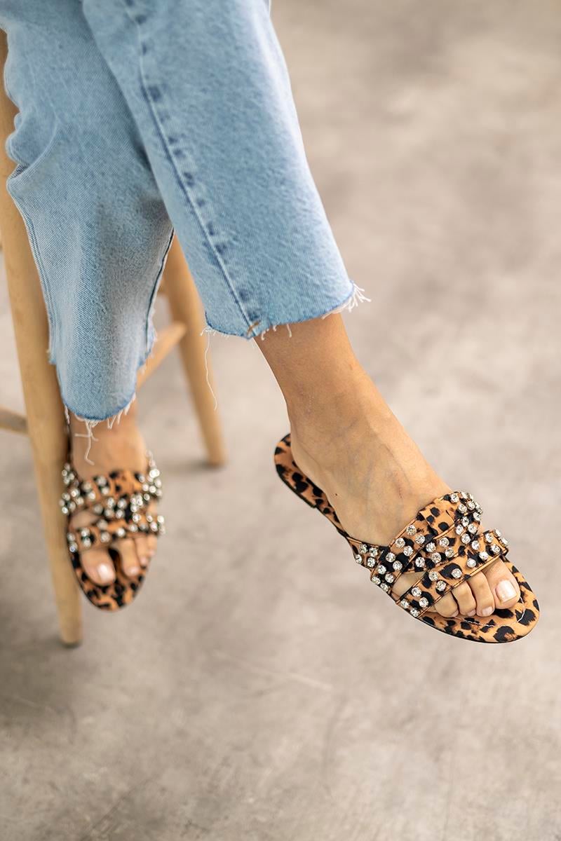 Leopar 1 cm Topuk Kadın Terlik Mov