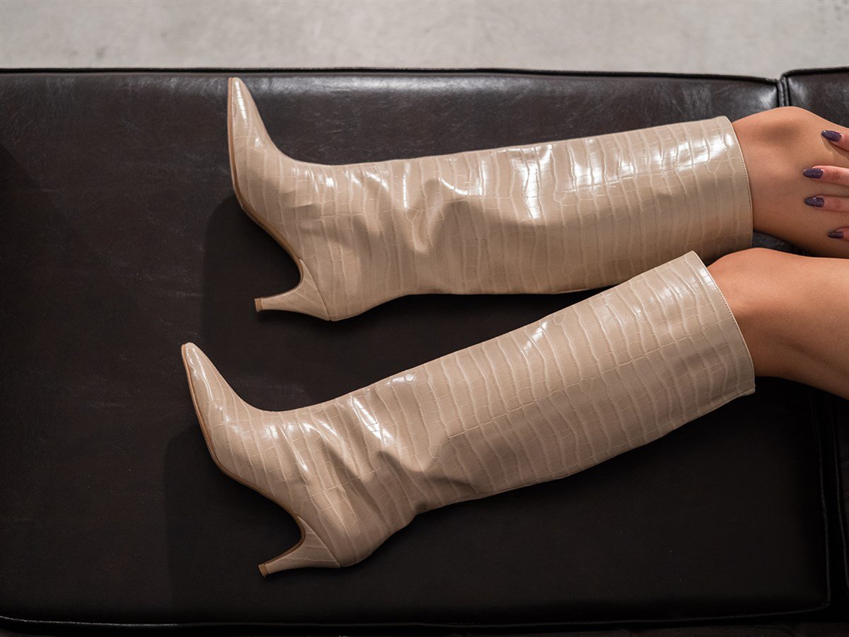 Nude Kroko 5 cm Topuklu Kadın Çizme Vanetto