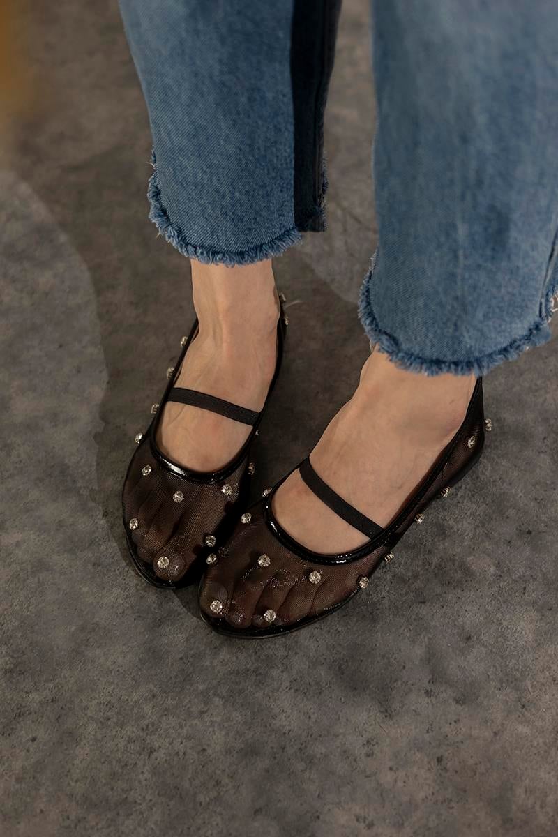 Siyah 1 cm Topuk Kadın Babet Novi