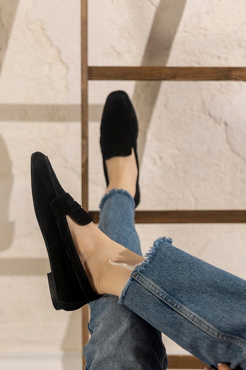 Siyah Hakiki Süet Loafer Violin
