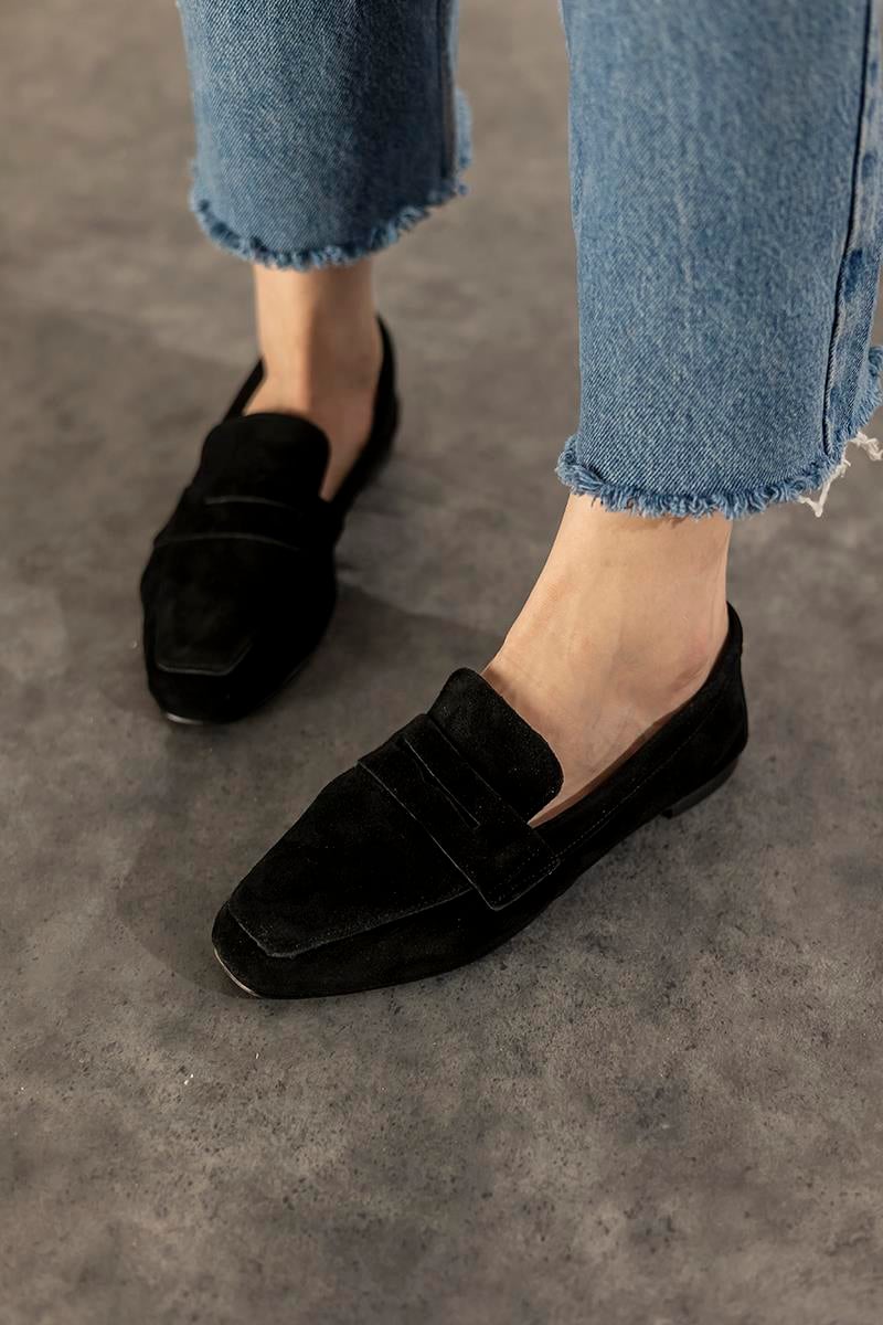 Siyah Hakiki Süet Loafer Violin