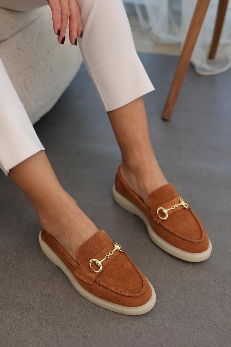 Taba Süet Kadın Loafer  Ayakkabı Sofya