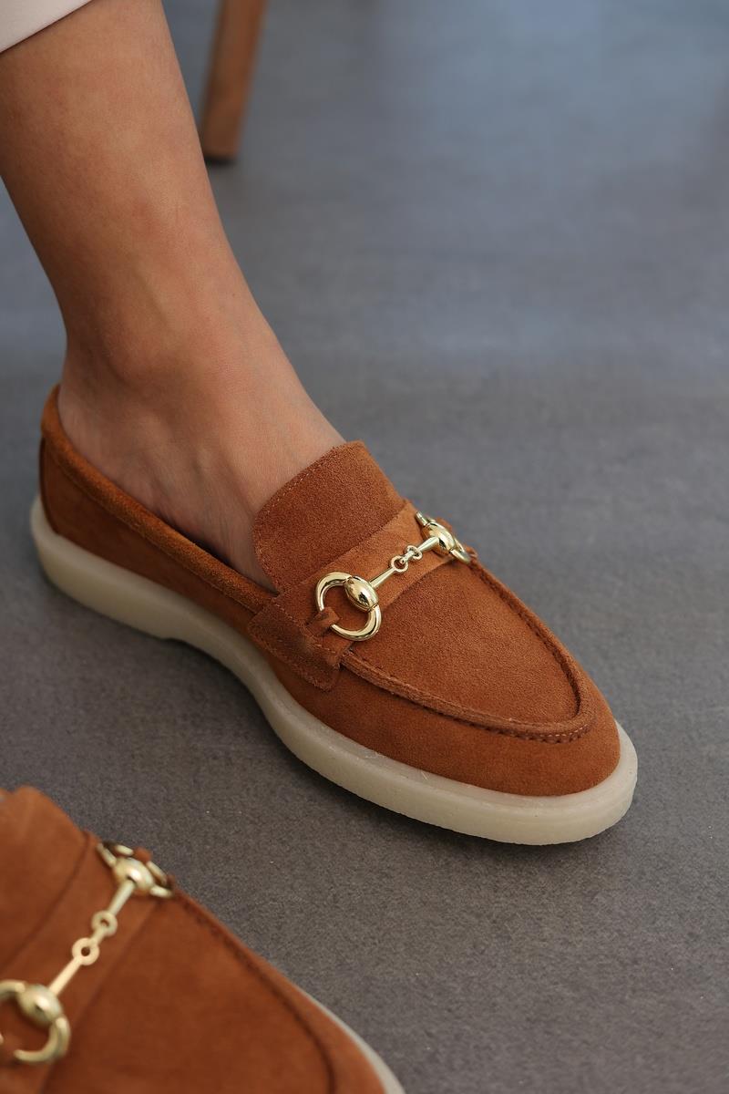 Taba Süet Kadın Loafer  Ayakkabı Sofya