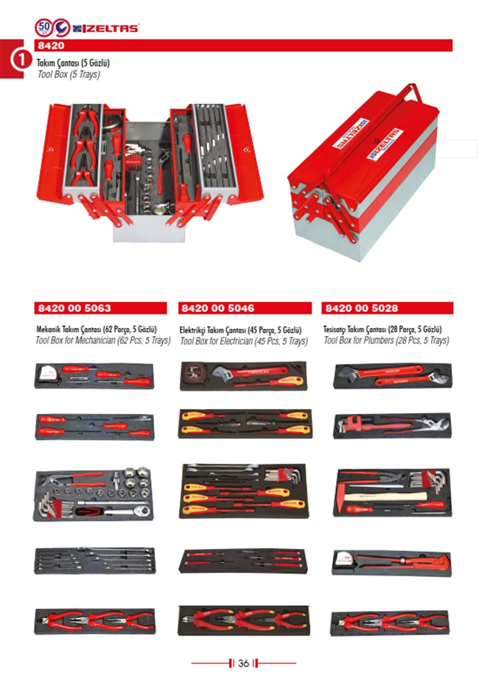 Metal Takım Çantası 5 Gözlü 65 Parça | 8420005063 |  (T200088)