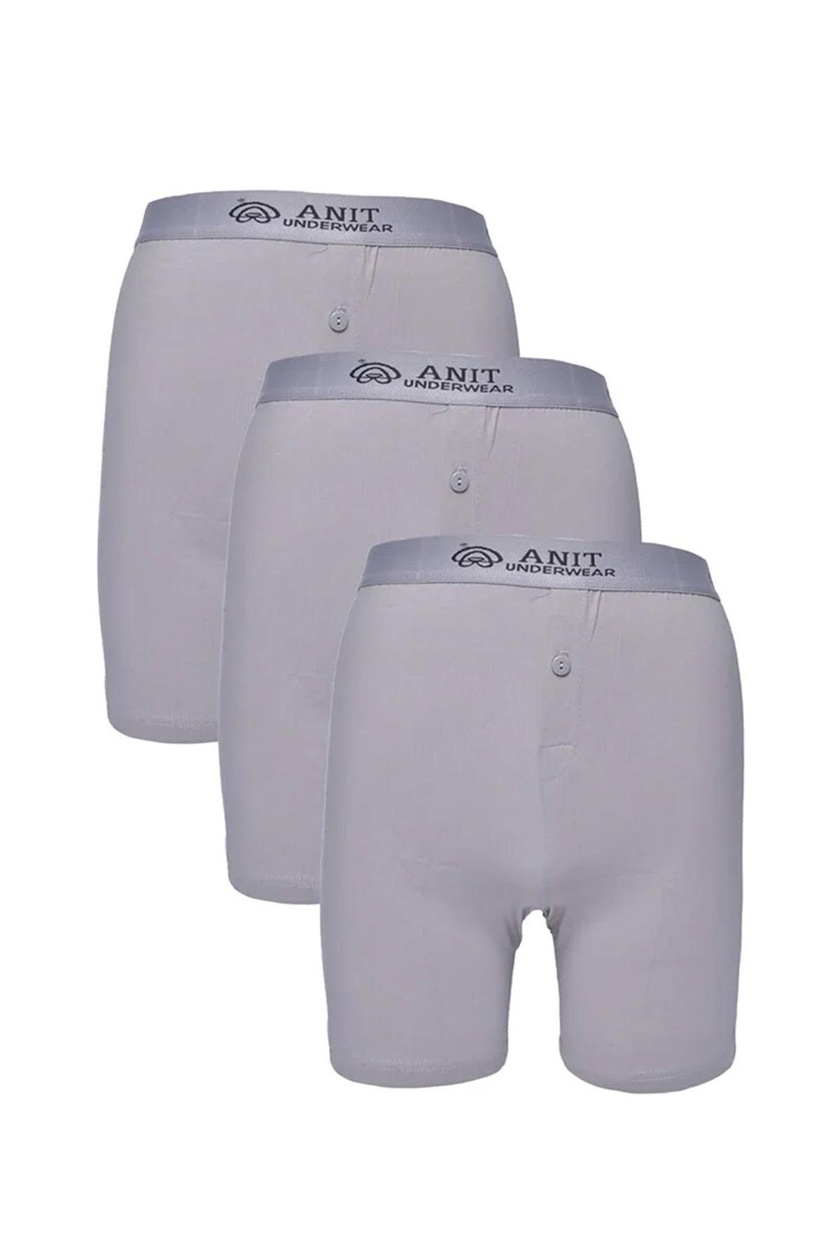 BoxerAnıt 1114 3'lü Düğmeli Likralı Penye Erkek Uzun Boxer 