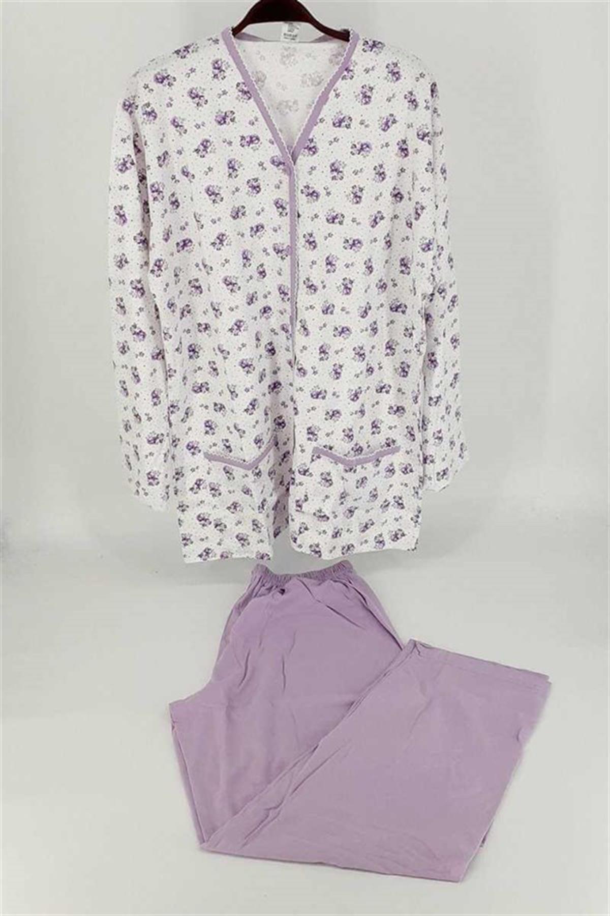 PijamaAydoğan Çiçek Desenli Önden Düğmeli Anne Pijama Takımı