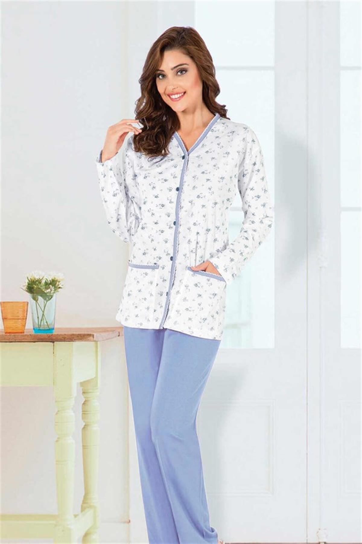 PijamaAydoğan Çiçek Desenli Önden Düğmeli Anne Pijama Takımı