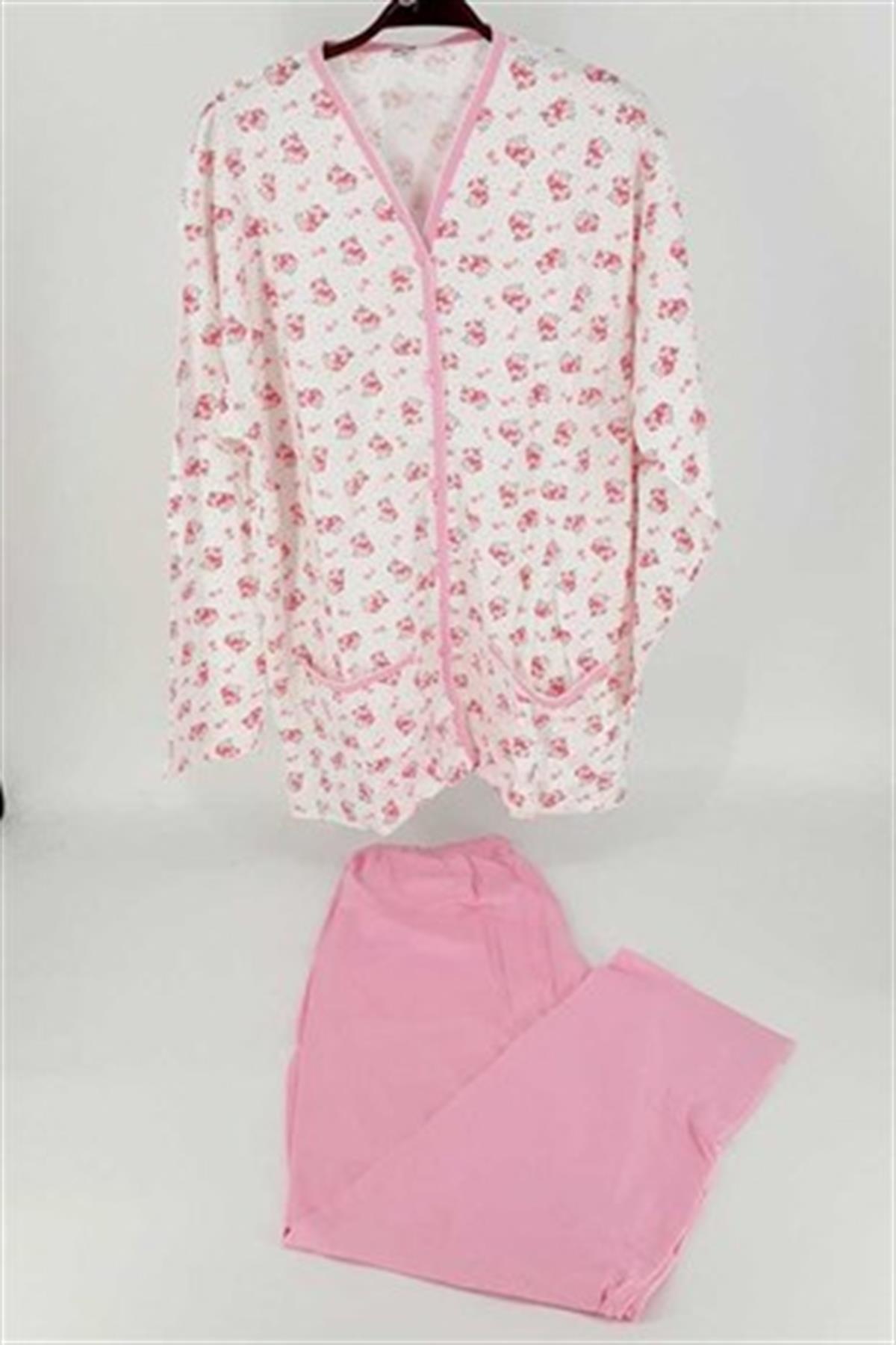PijamaAydoğan Çiçek Desenli Önden Düğmeli Anne Pijama Takımı