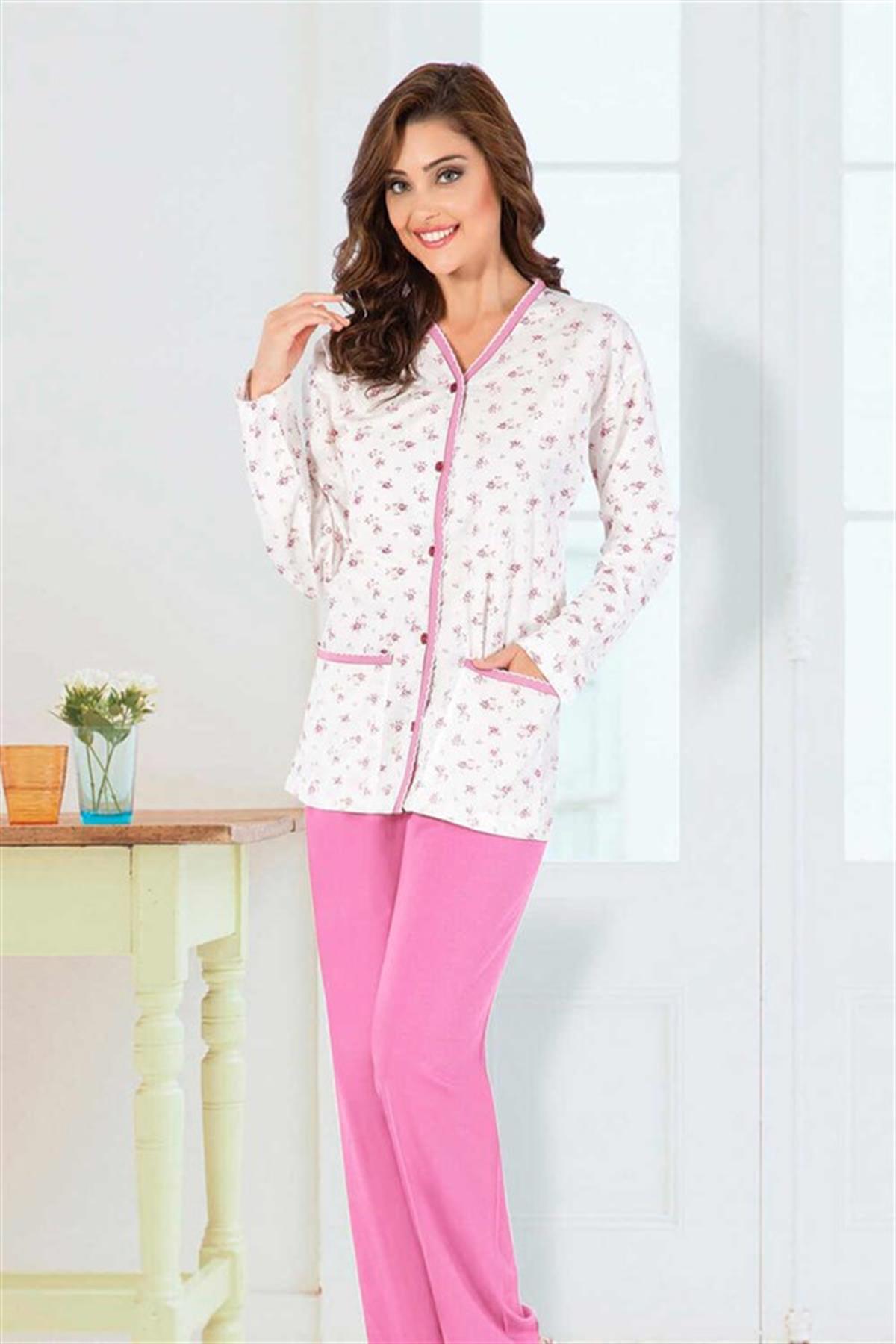 PijamaAydoğan Çiçek Desenli Önden Düğmeli Anne Pijama Takımı
