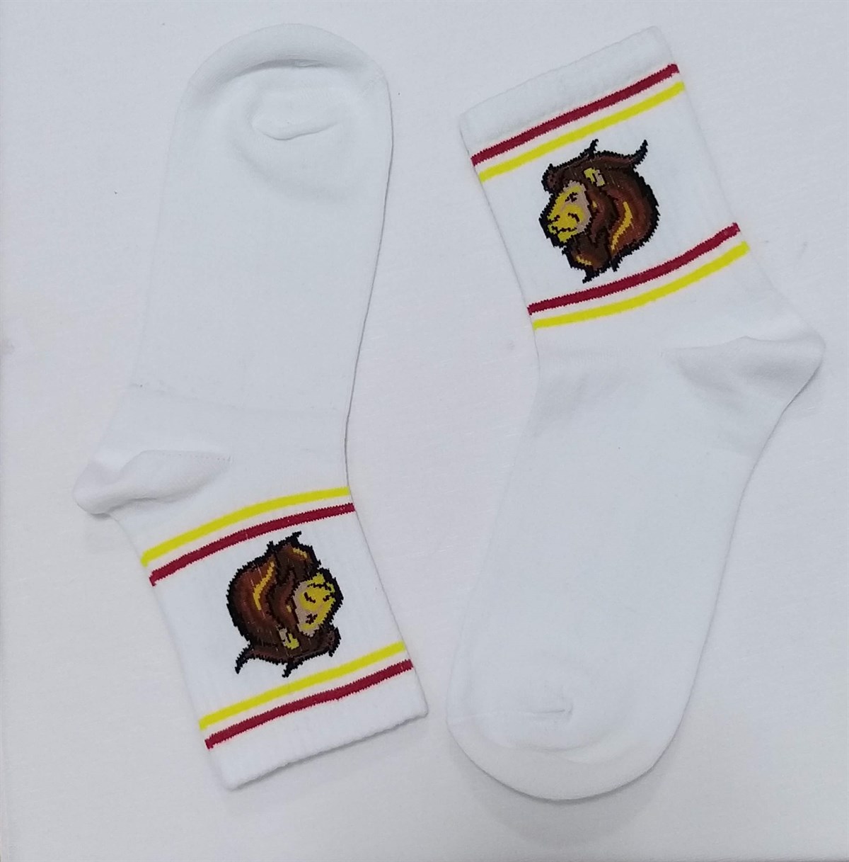 Soket ÇorapBeyaz Aslan Desenli Unisex Çorap