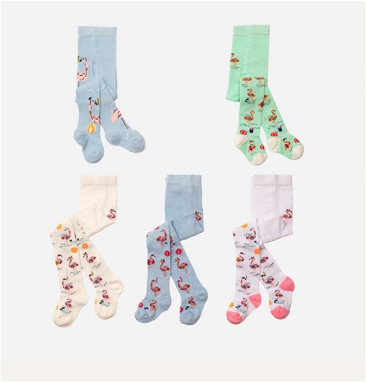 Çorap6'lı Paket Flamingo Desenli Kız Bebek Mevsimlik Külotlu Çorap